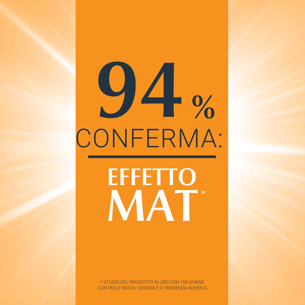 Testo su sfondo arancione: 94% confermano: effetto mat. Studio con 158 donne.