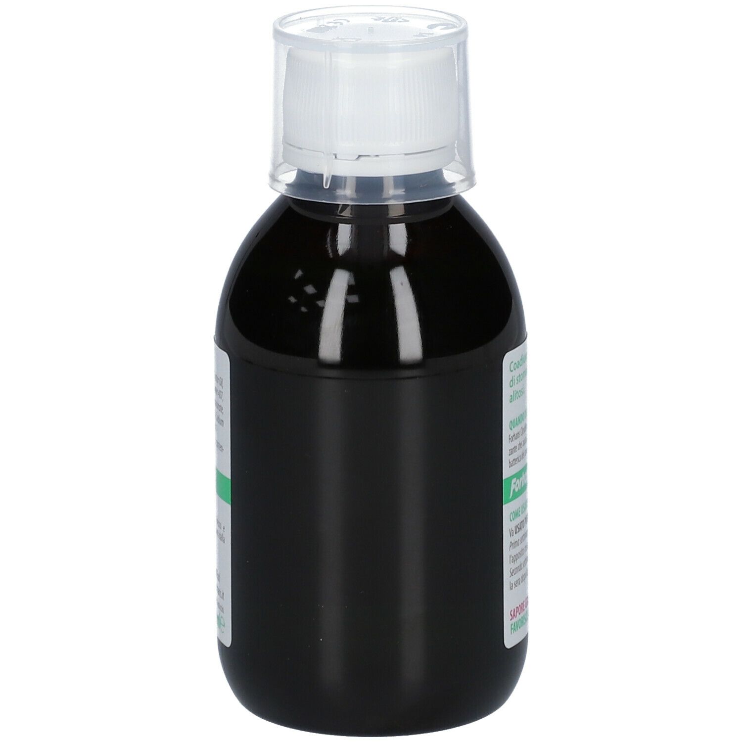Mundwasserflasche. Aufschrift: Forhans Clexidin 0,12%.