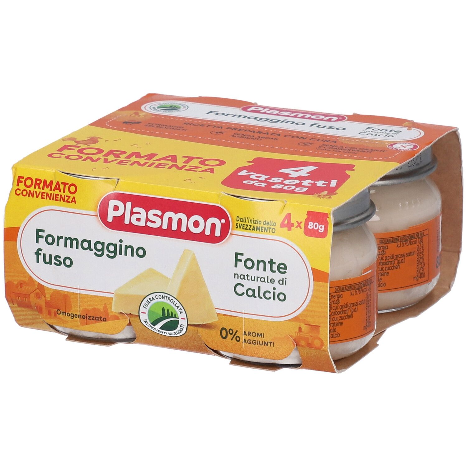 Plasmon Formaggino Fuso: 4 vasetti da 80g, formaggio fuso per bambini, fonte di calcio.