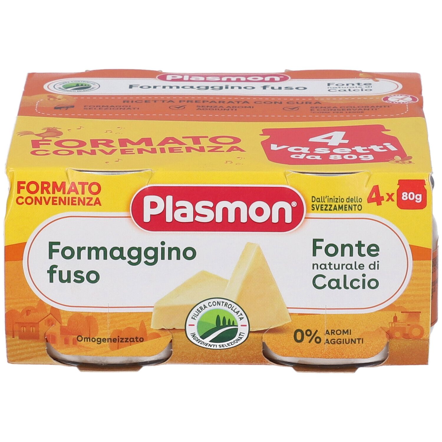 Plasmon Formaggino fuso, 4 vasetti da 80g. Fonte naturale di calcio, omogeneizzato.