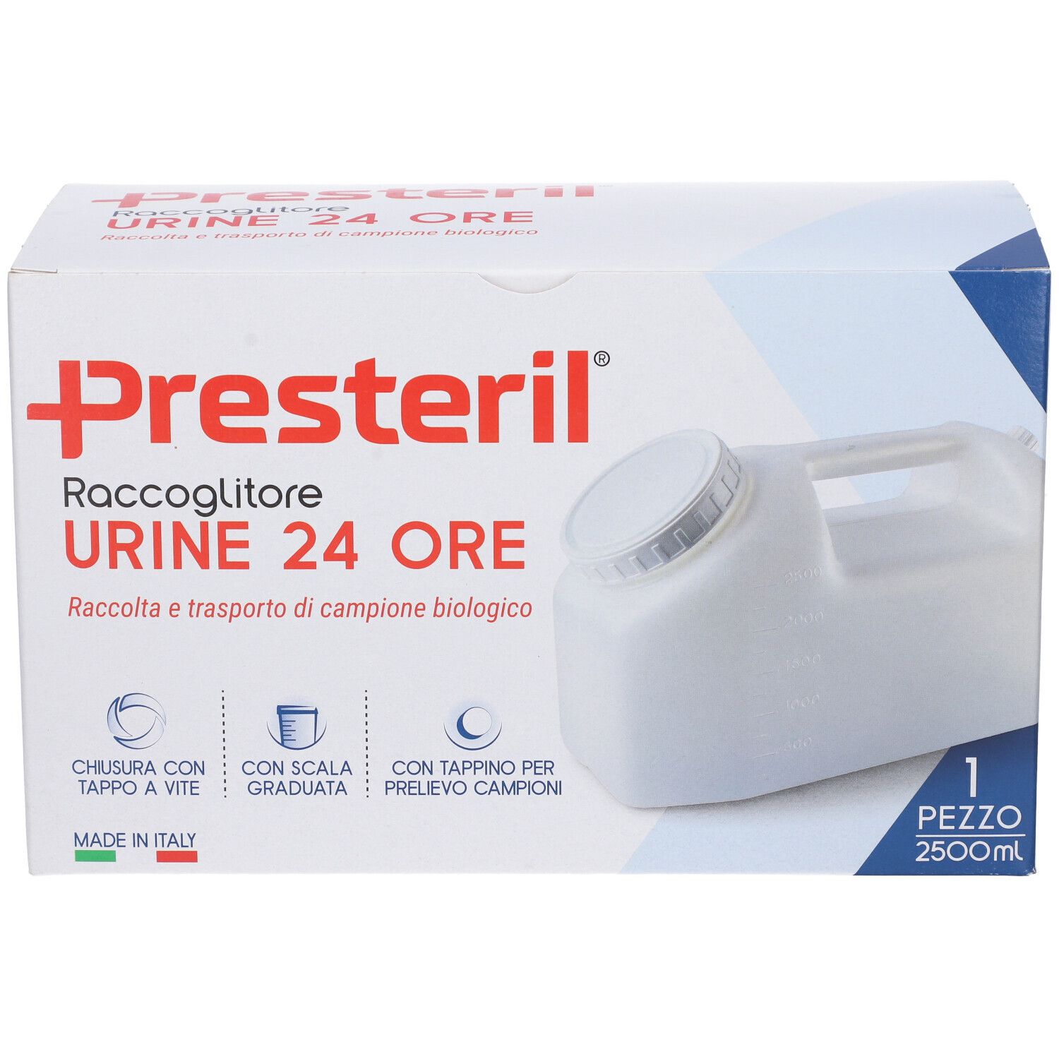 Presteril Urinsammelbehälter für 24 Stunden, 2500 ml, Made in Italy.