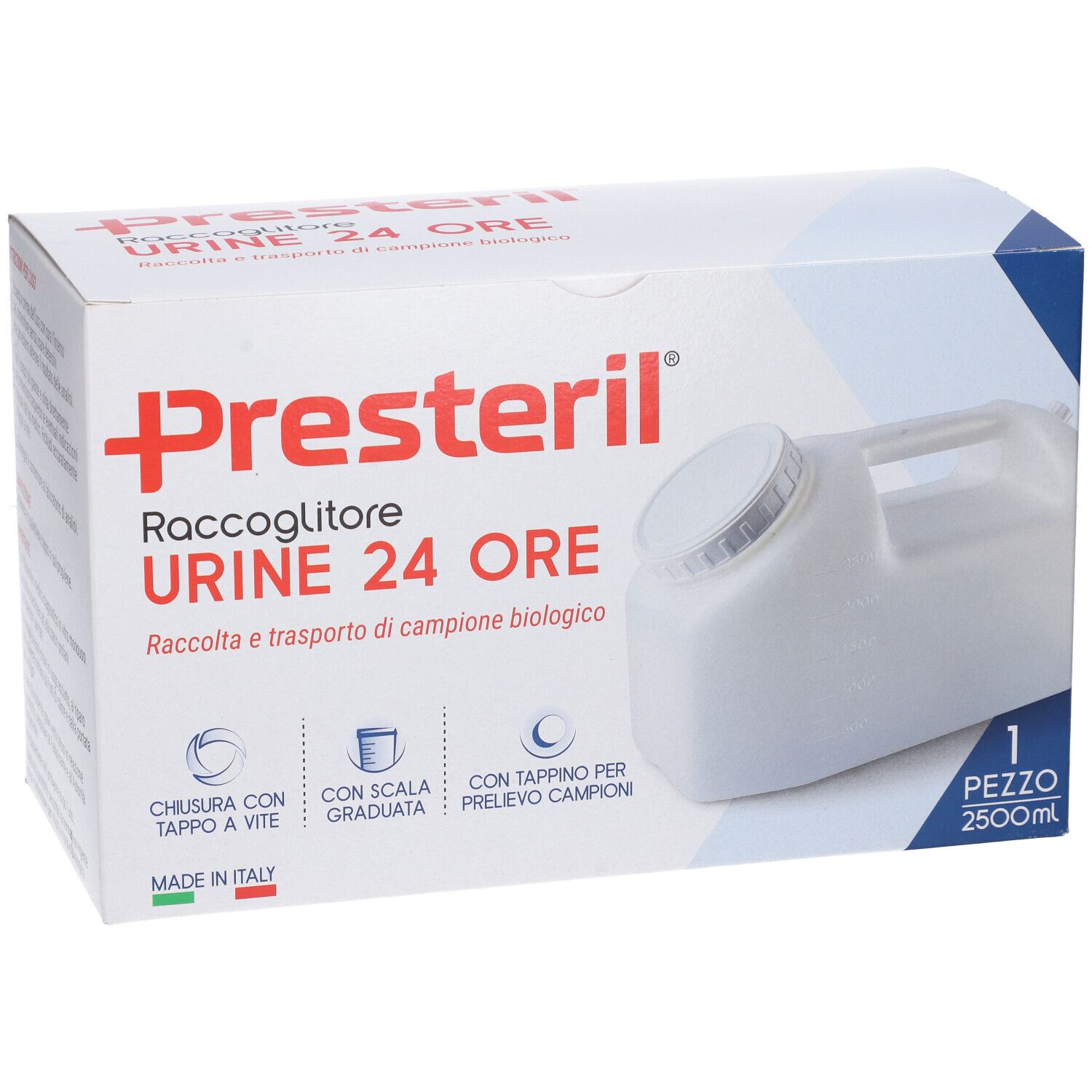 Presteril Urinsammelbehälter für 24 Stunden, 2500 ml, Made in Italy.