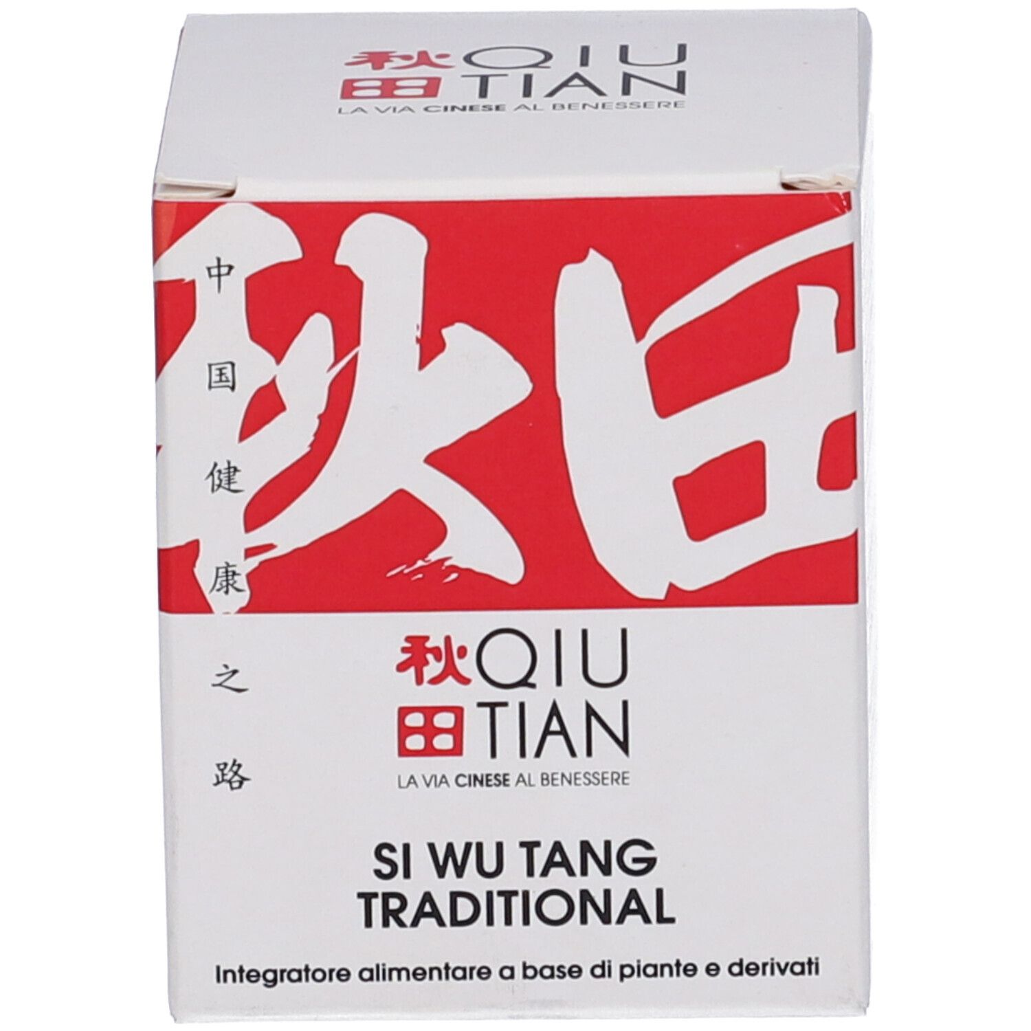 Confezione. Scritta: QIU TIAN, Si Wu Tang Traditional. Colori rosso e bianco.