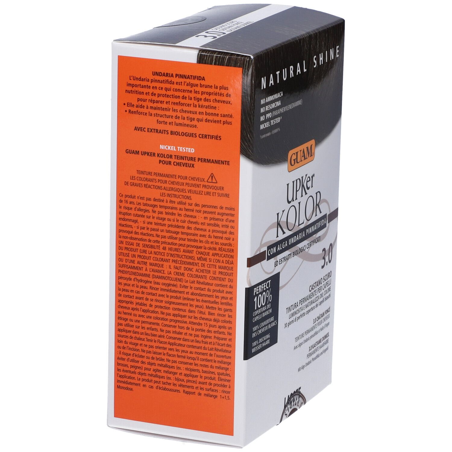 Retro della confezione GUAM Upker Kolor Tinta Capelli. Contiene testo, ingredienti e informazioni.
