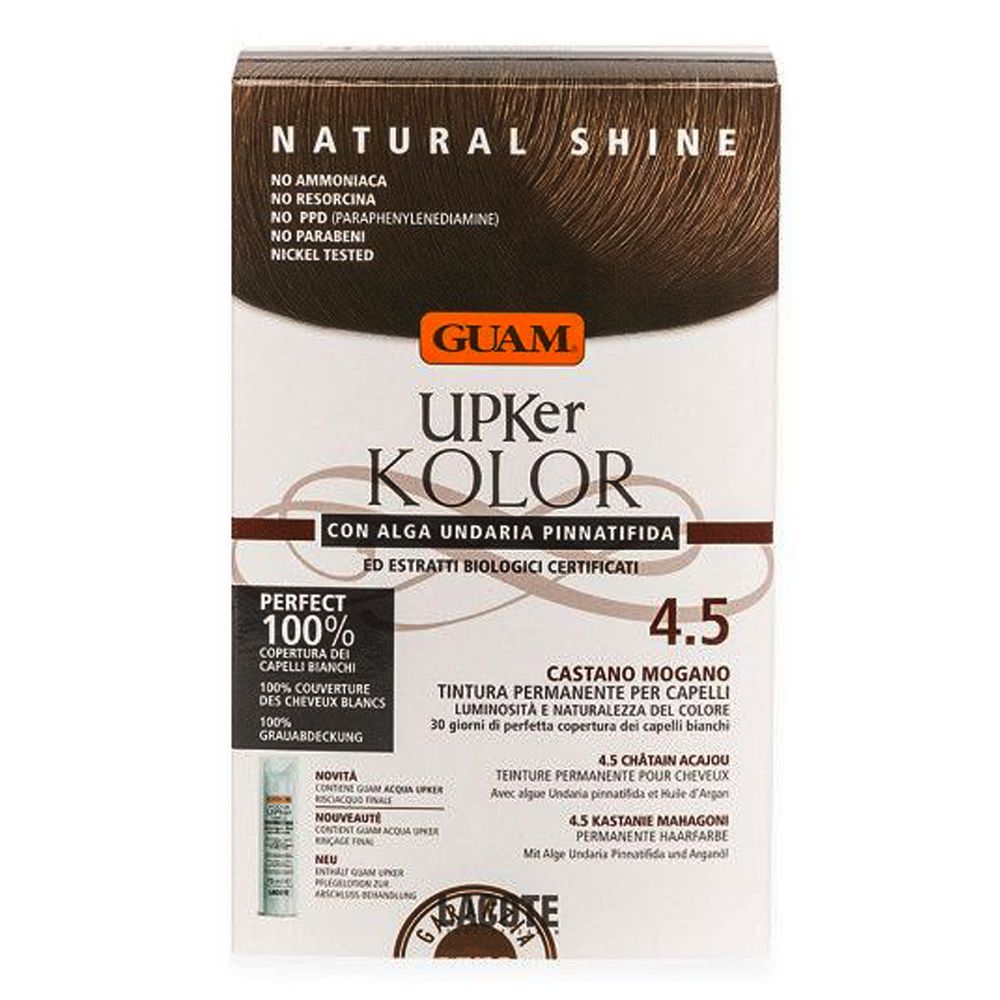 GUAM Upker Kolor, tinta Castano Mogano 4.5. Senza ammoniaca, resorcina, PPD, parabeni. Nichel tested. Confezione.