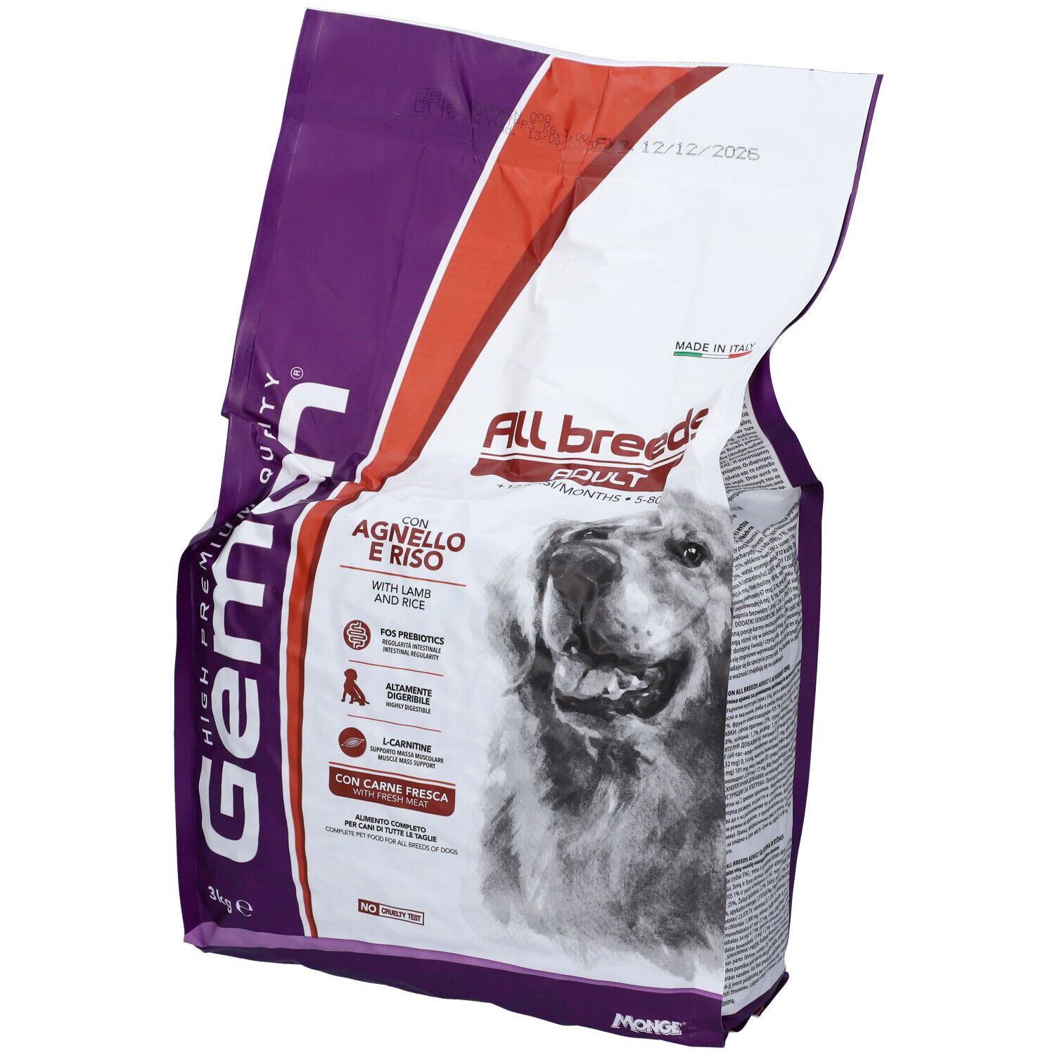Gemon High Premium Quality Cane Crocchette Medium Adult Con Agnello E Riso 3 Kg