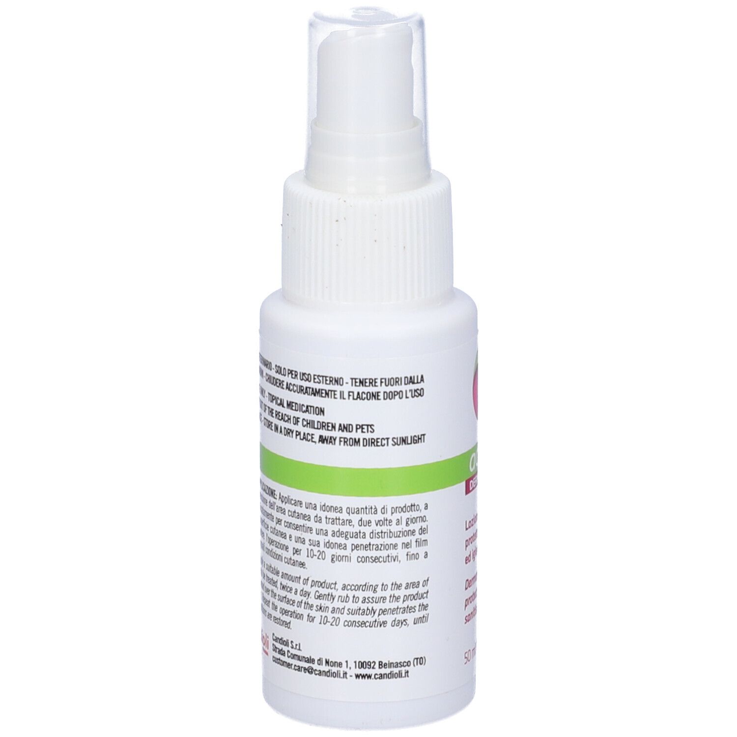 Flacone spray bianco. Scritto: Actea Dermo. Lozione dermatologica. 50 ml. Testo sul retro.