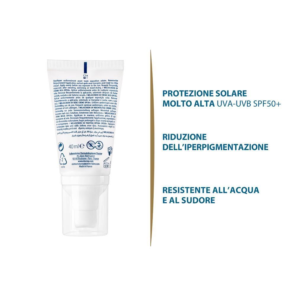 Dos du tube. Texte multilingue. 40 ml. Symboles de recyclage. Informations fabricant. Texte: protection, réduction, résistant.