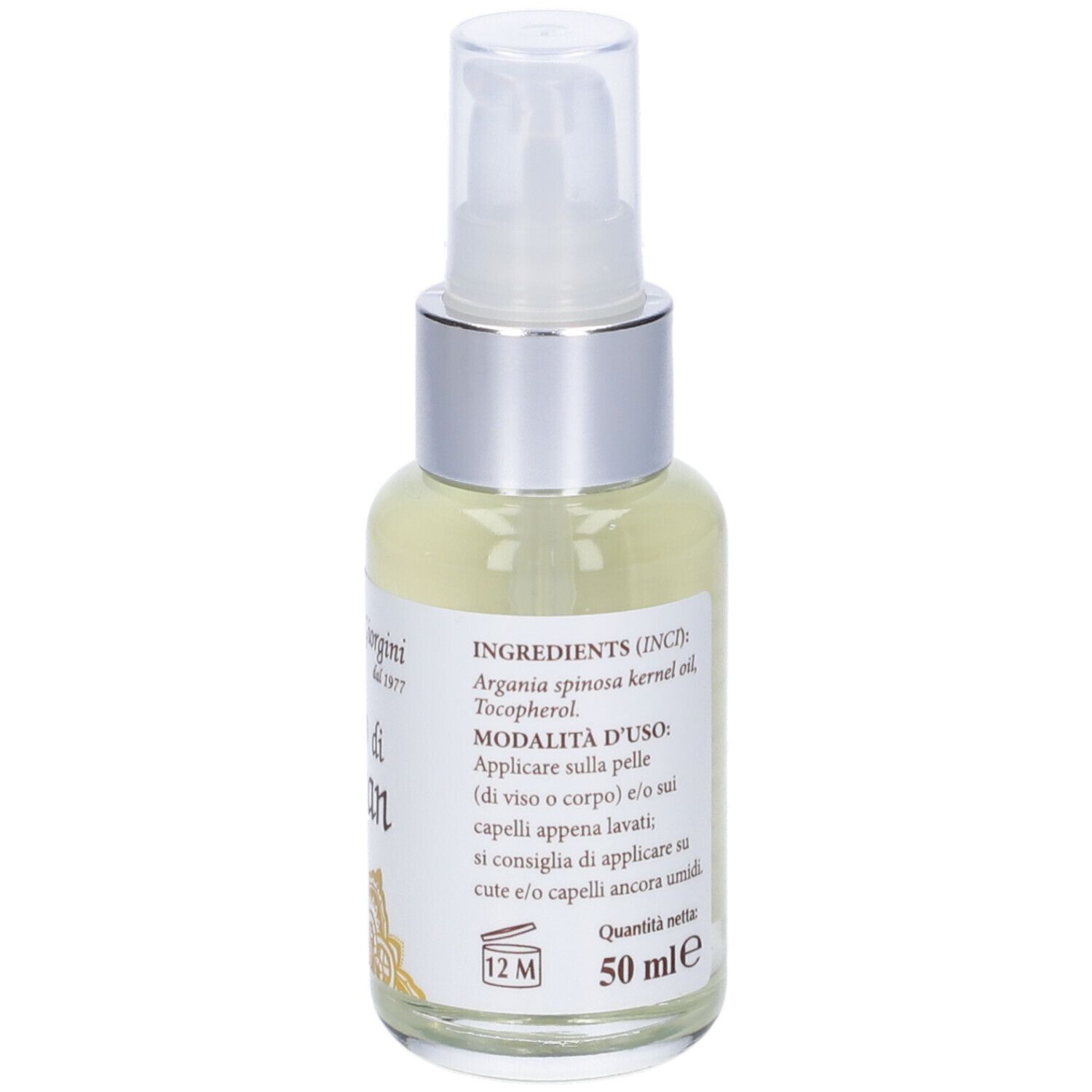 Flacone con vaporizzatore, liquido trasparente. Etichetta con testo. Marchio: Dr. Giorgini.