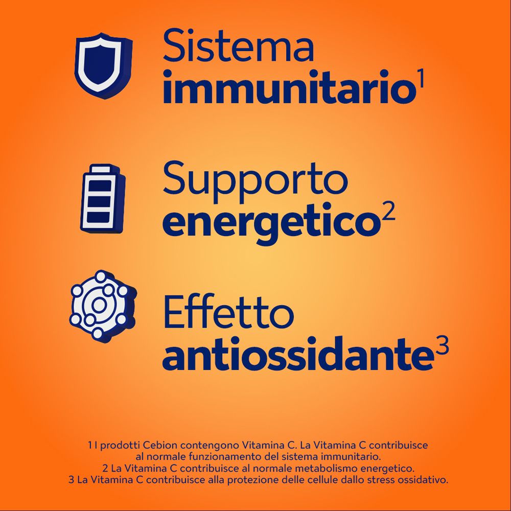 Text auf orangefarbenem Hintergrund. Beschreibt Vorteile: Immunsystem, Energie, antioxidative Wirkung.