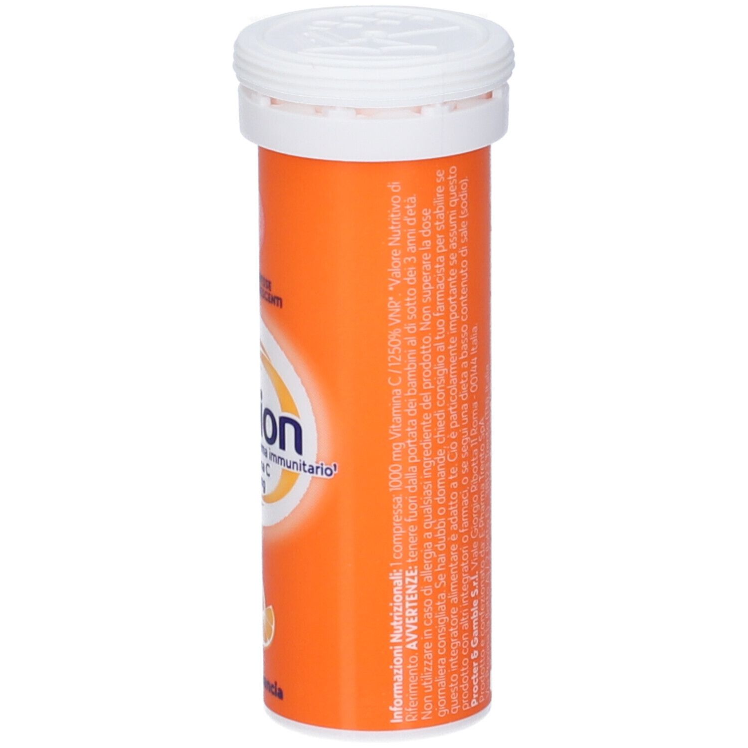 Orangefarbene Tube mit Text und Nährwertinformationen. Enthält 10 Brausetabletten.