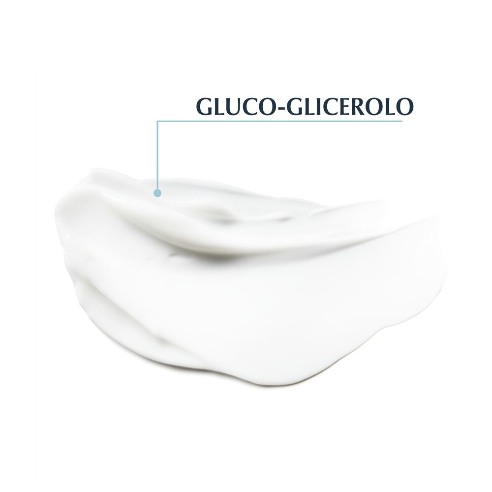 Primo piano della crema. Testo: GLUCO-GLICEROLO.