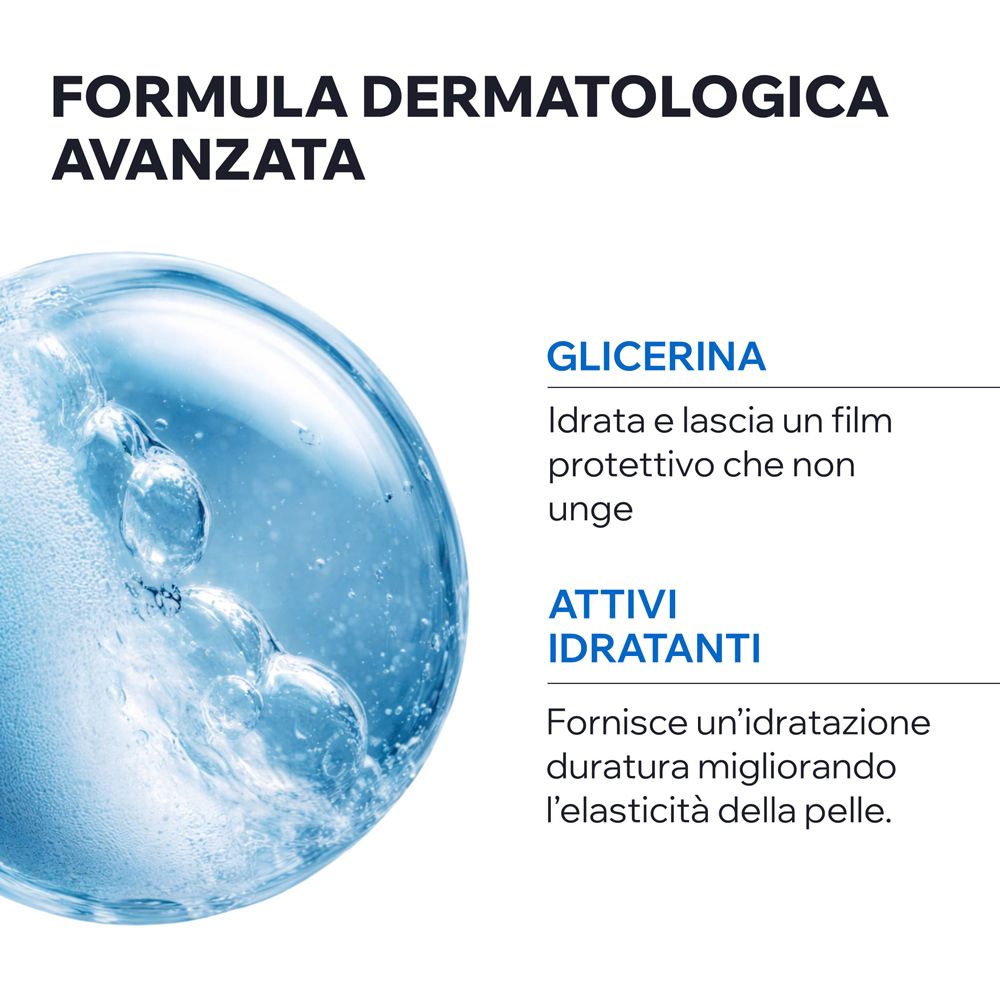 Fortschrittliche dermatologische Formel mit Glycerin und feuchtigkeitsspendenden Wirkstoffen.