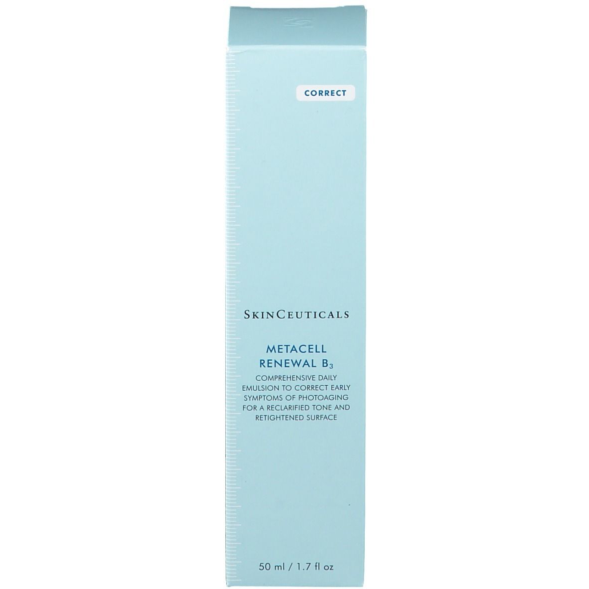 Scatola SkinCeuticals Metacell Renewal B3. Scritta: Correct, 50 ml / 1.7 fl oz.