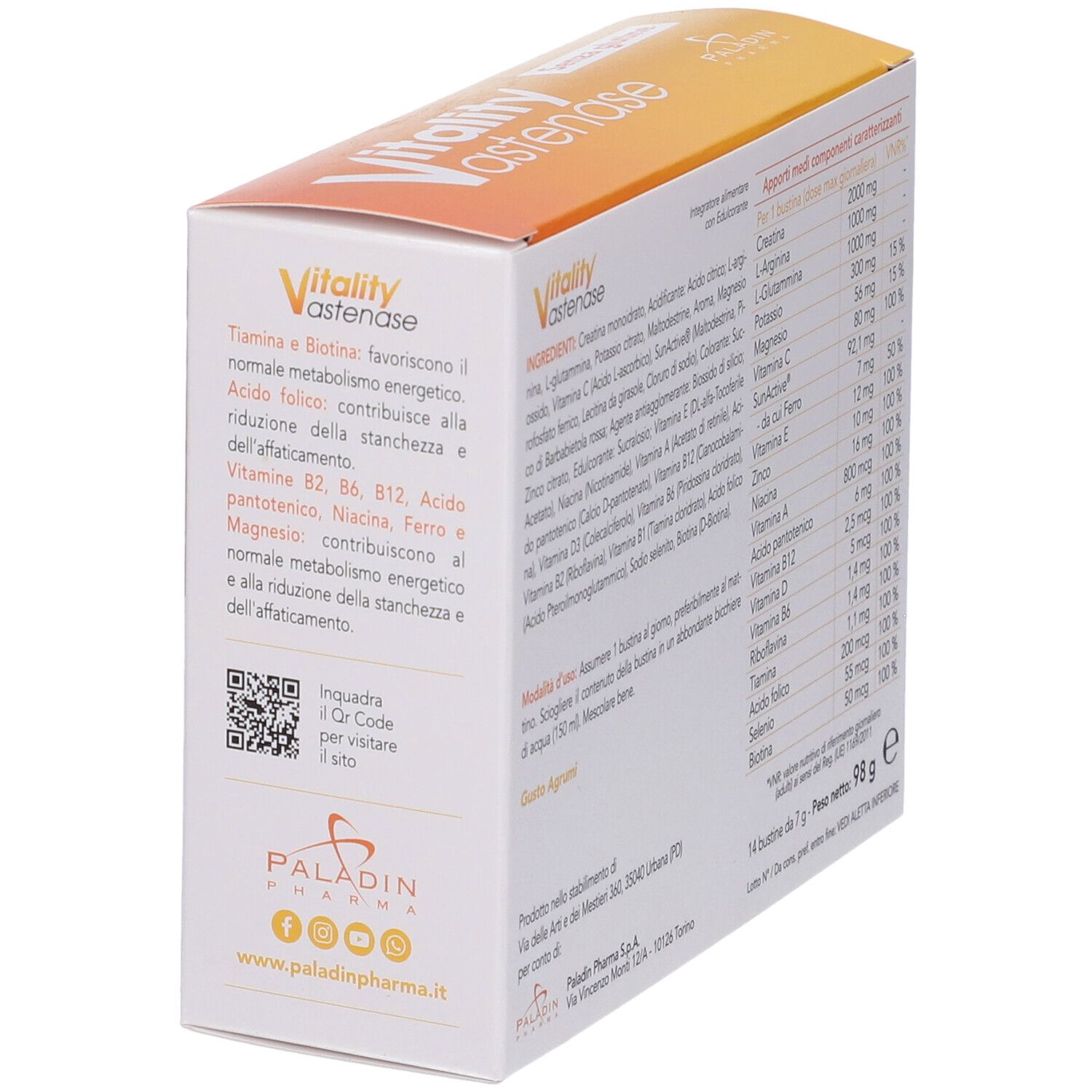 Vitality Vastenase Packung, Rückseite mit QR-Code und Herstellerinformationen.