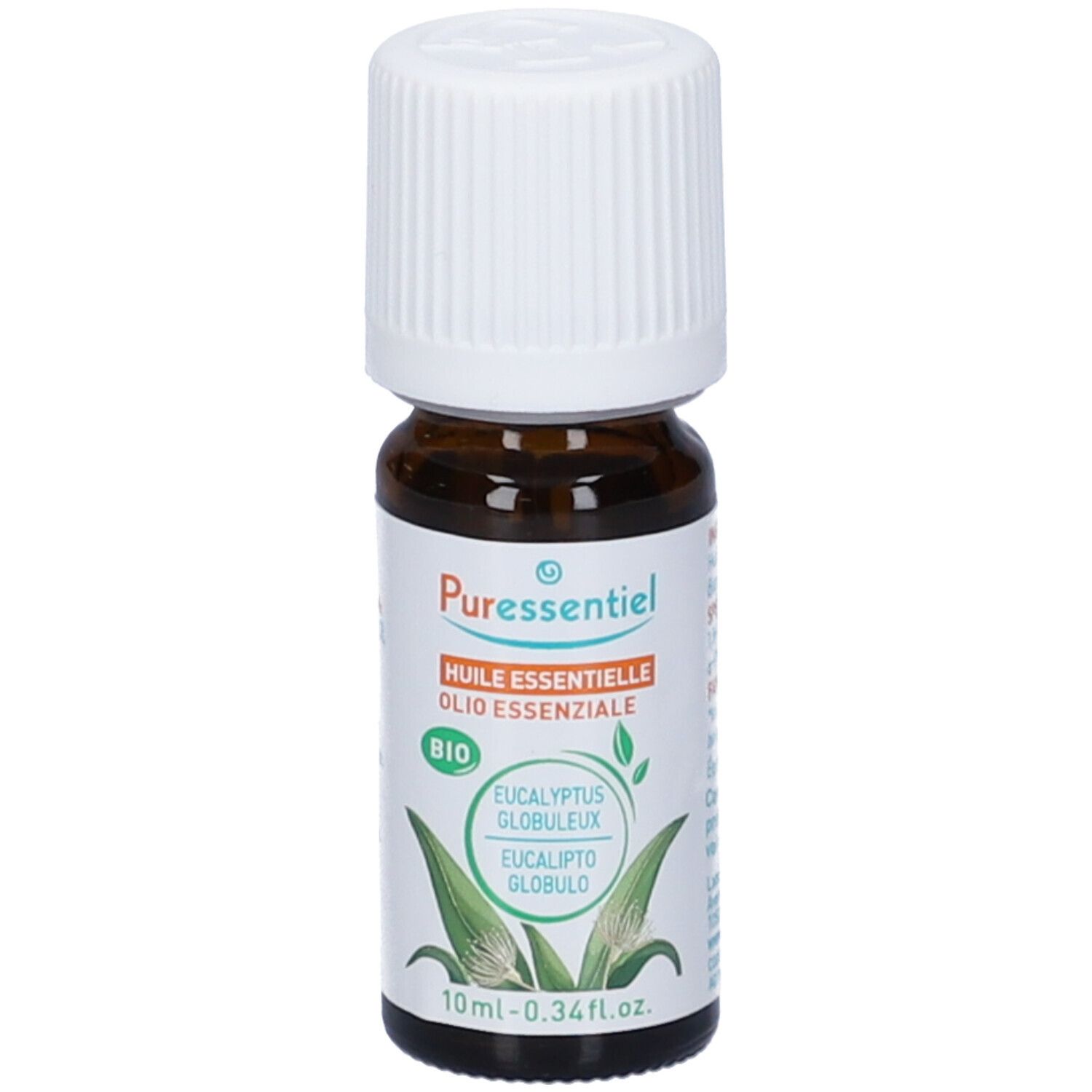 Flacone in vetro marrone con tappo bianco. Etichetta con nome prodotto e logo. 10 ml.