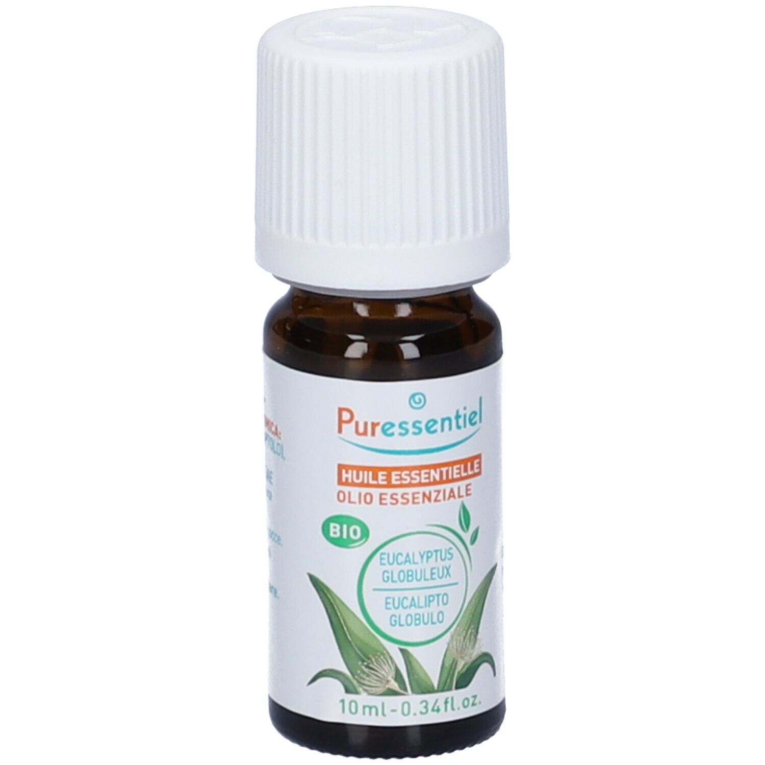 Flacone in vetro marrone con tappo bianco. Etichetta con nome prodotto e logo. 10 ml.