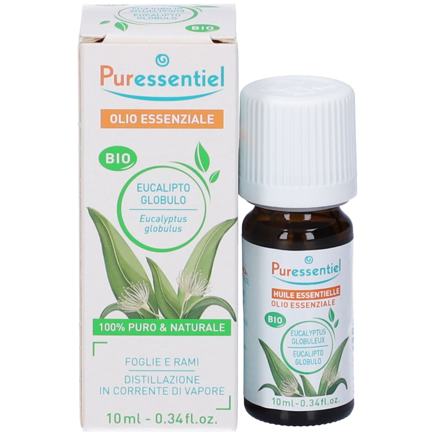 Flacone in vetro marrone e confezione. Flacone con tappo bianco. Confezione con logo e informazioni. 10 ml.