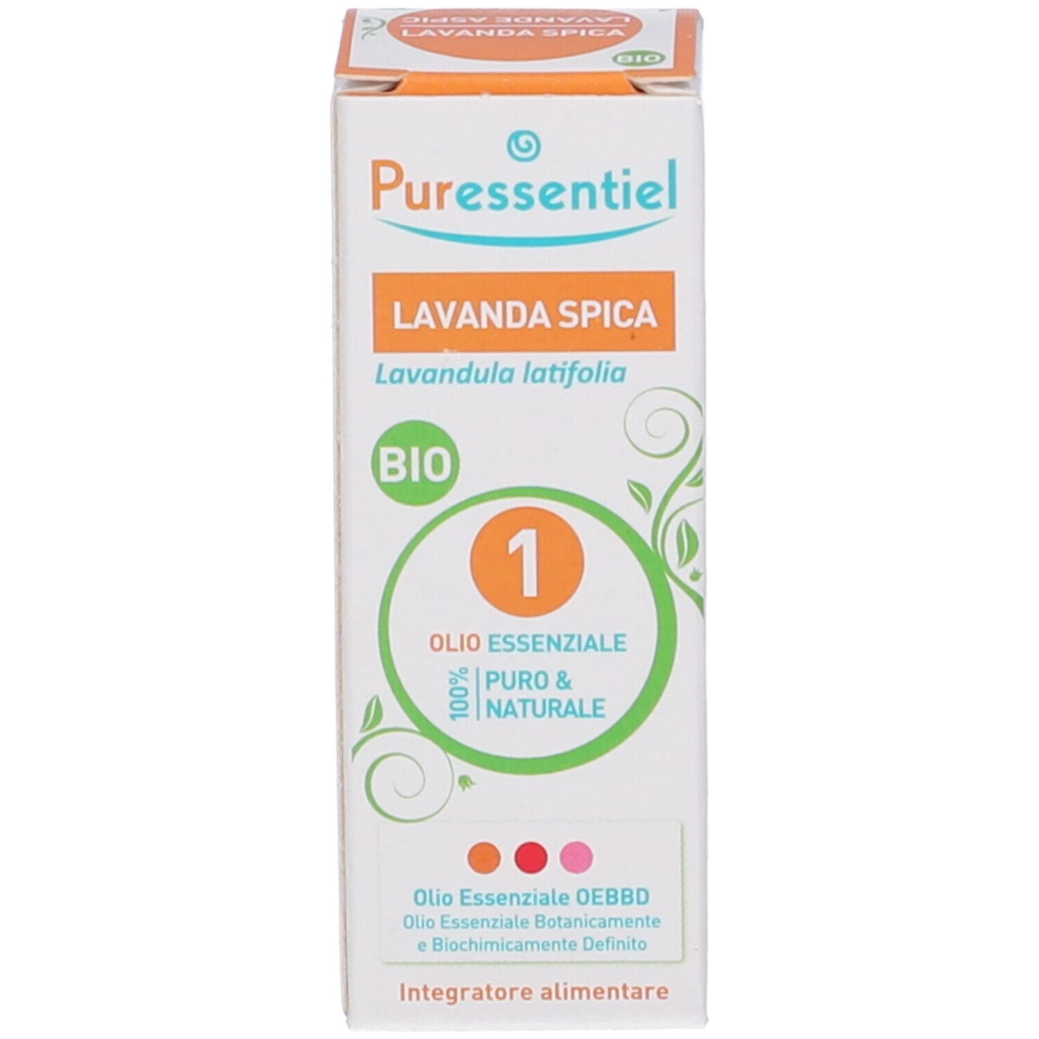 Confezione con nome del prodotto e sigillo bio. Bianco con accenti verdi. Informazioni sul prodotto e certificazioni.