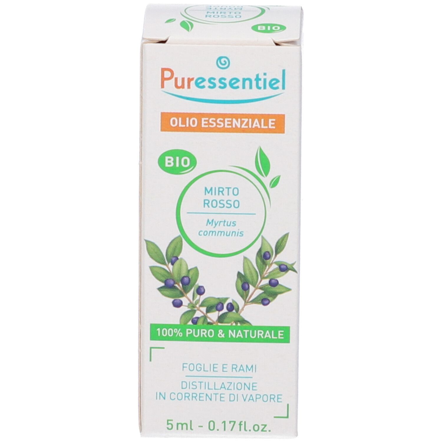 Weiße Schachtel mit Produktnamen und botanischen Illustrationen. BIO-Zertifizierung. Kleingedruckter Text.
