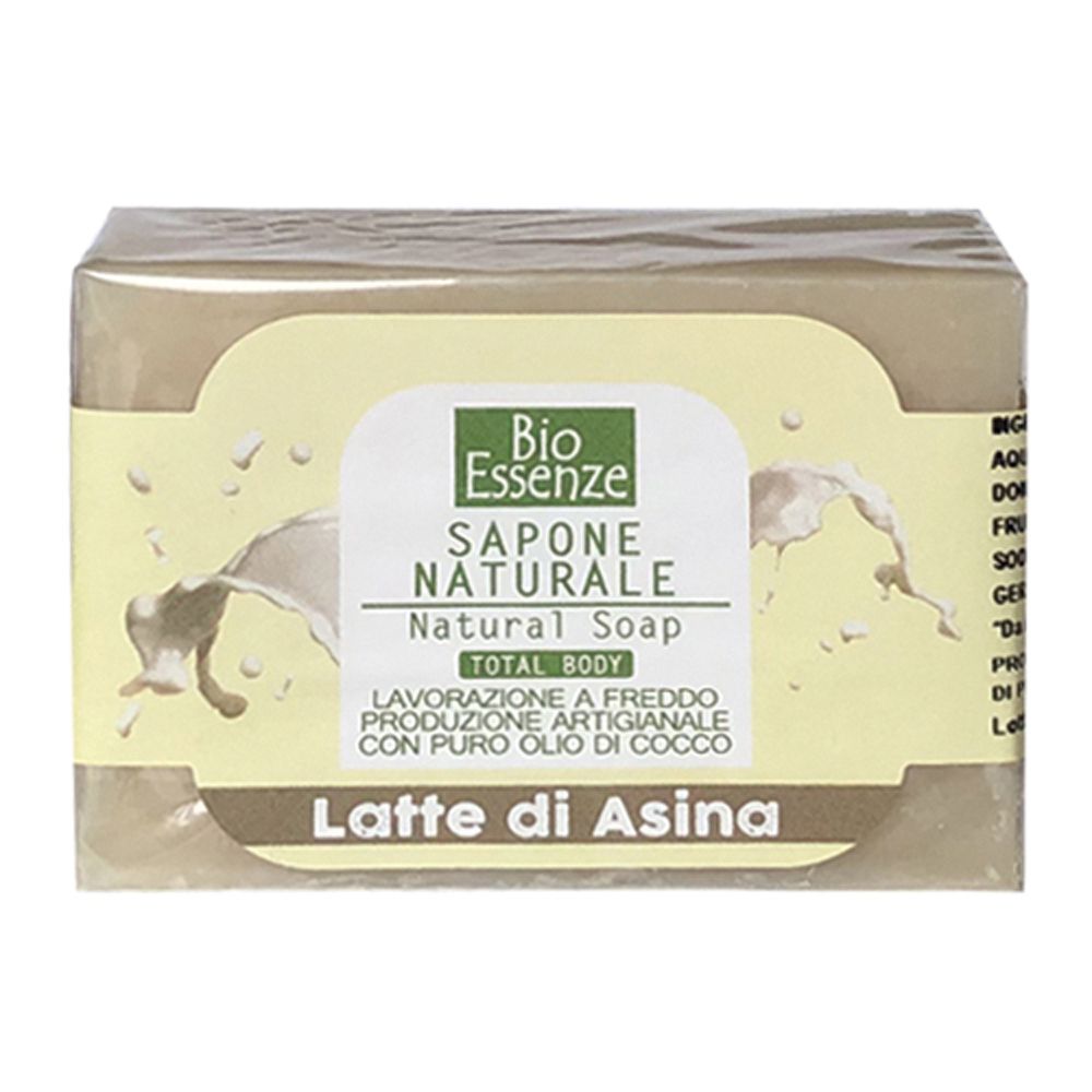 Sapone confezionato. Sulla confezione: "Bio Essenze Sapone Naturale Latte di Asina".