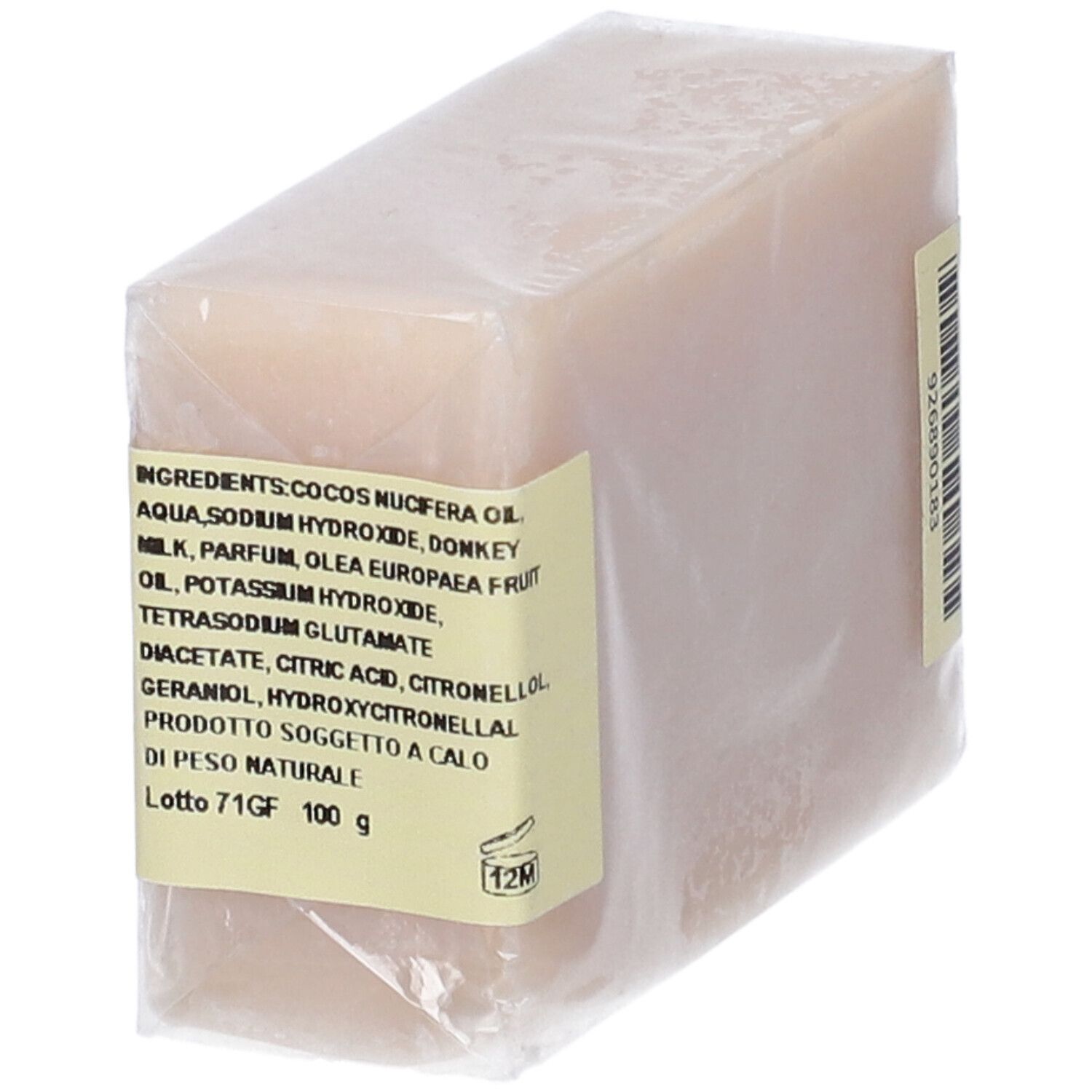 Sapone confezionato. Sulla confezione: "Bio Essenze Sapone Naturale Latte di Asina".