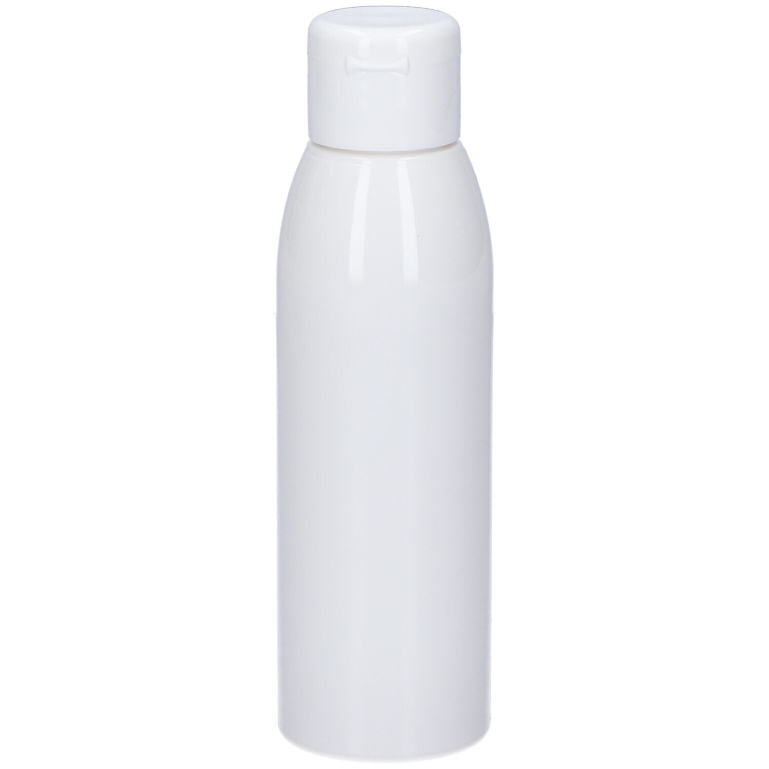 Weiße, zylindrische Flasche mit Klappverschluss. Keine Beschriftung sichtbar.