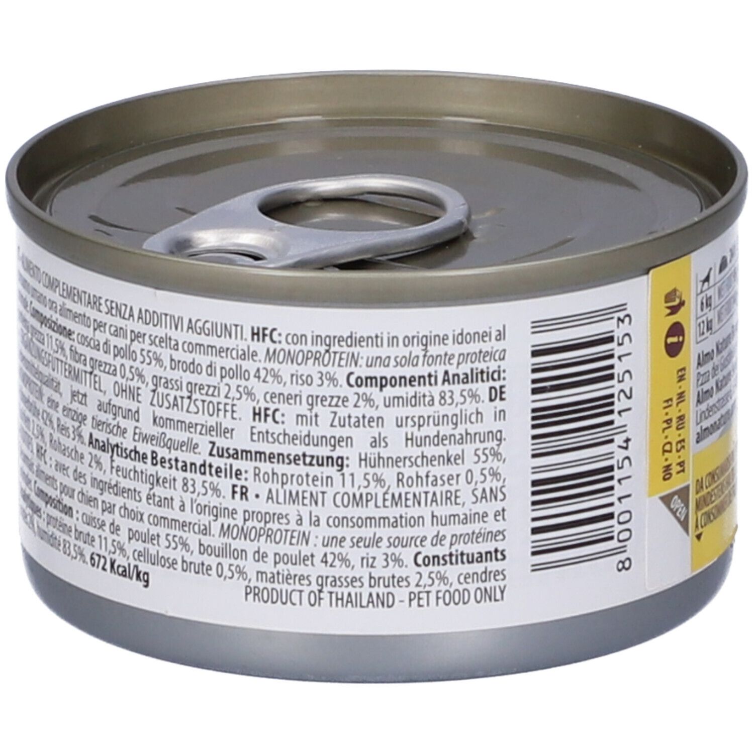 Lattina HFC Natural, Coscia Di Pollo. Dettaglio con composizione e valori nutrizionali.