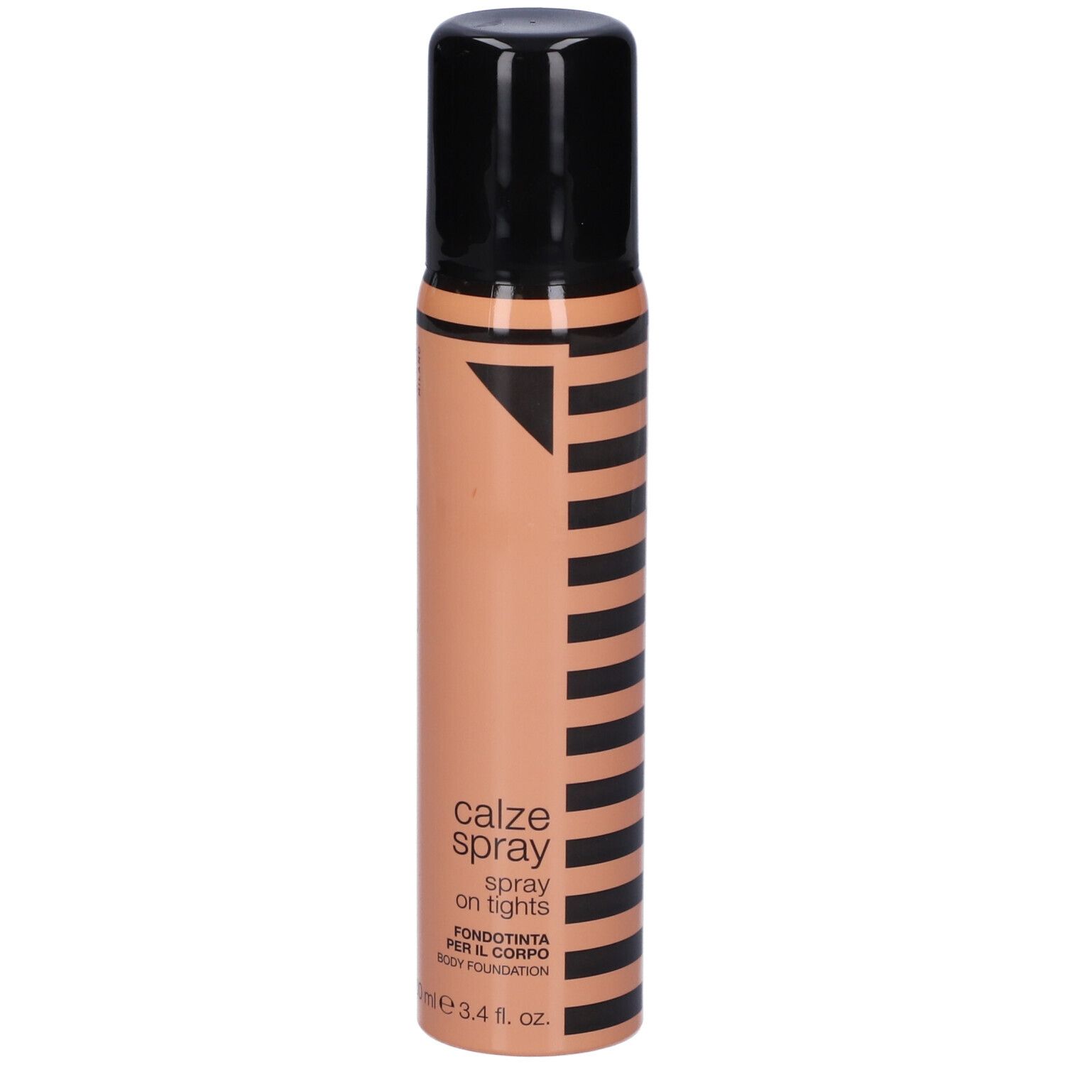 Flacone spray con tappo nero. Scritta: Diego dalla Palma, Calze Spray, Fondotinta per il corpo.