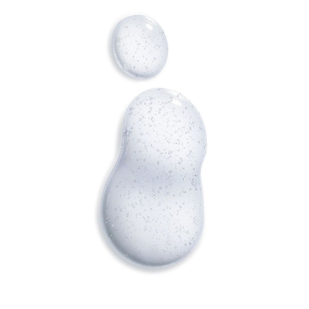 Zwei transparente Gel-Tropfen. Der größere Tropfen hat kleine Bläschen.