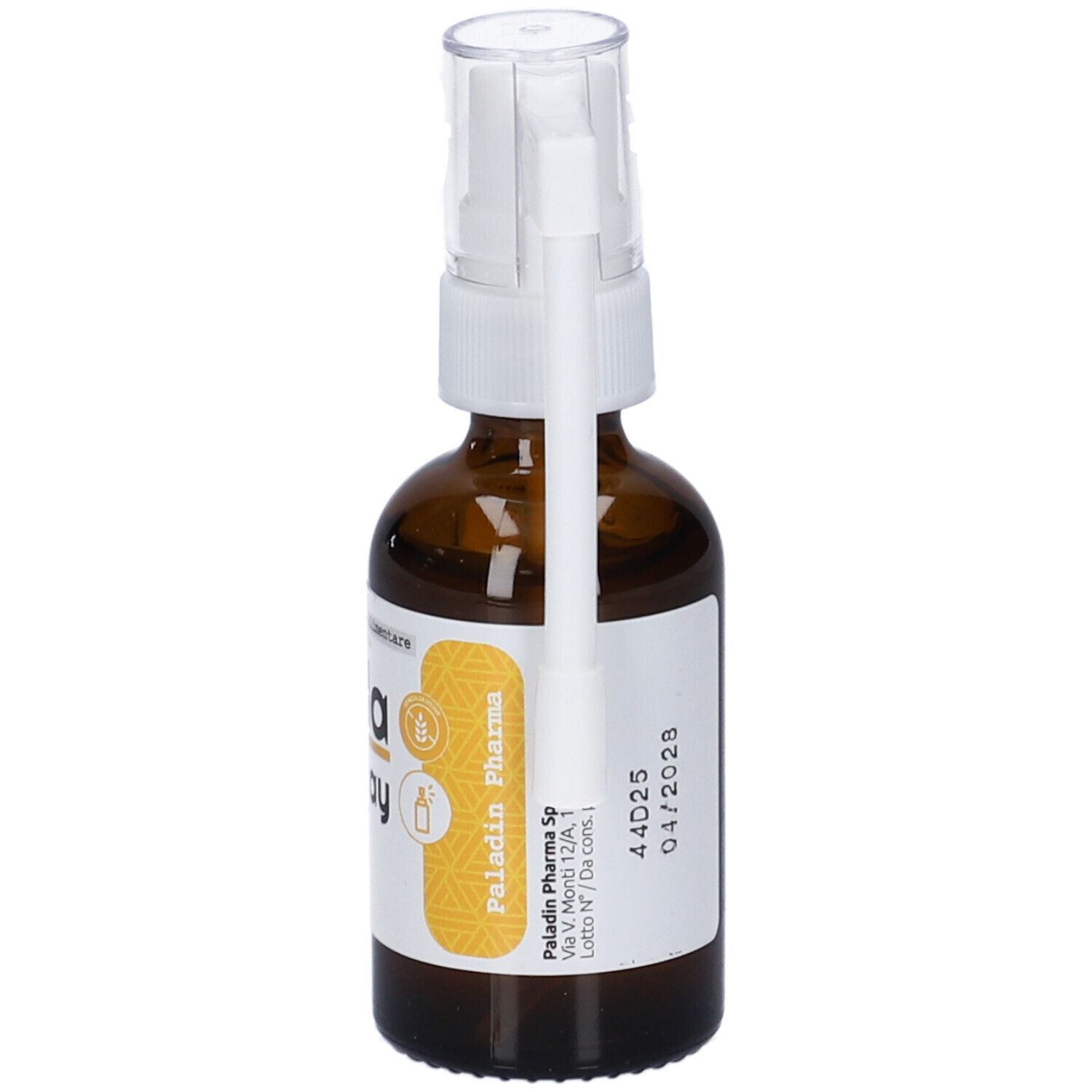 Seitenansicht einer Gola Spray Flasche mit Applikator und Chargennummer.