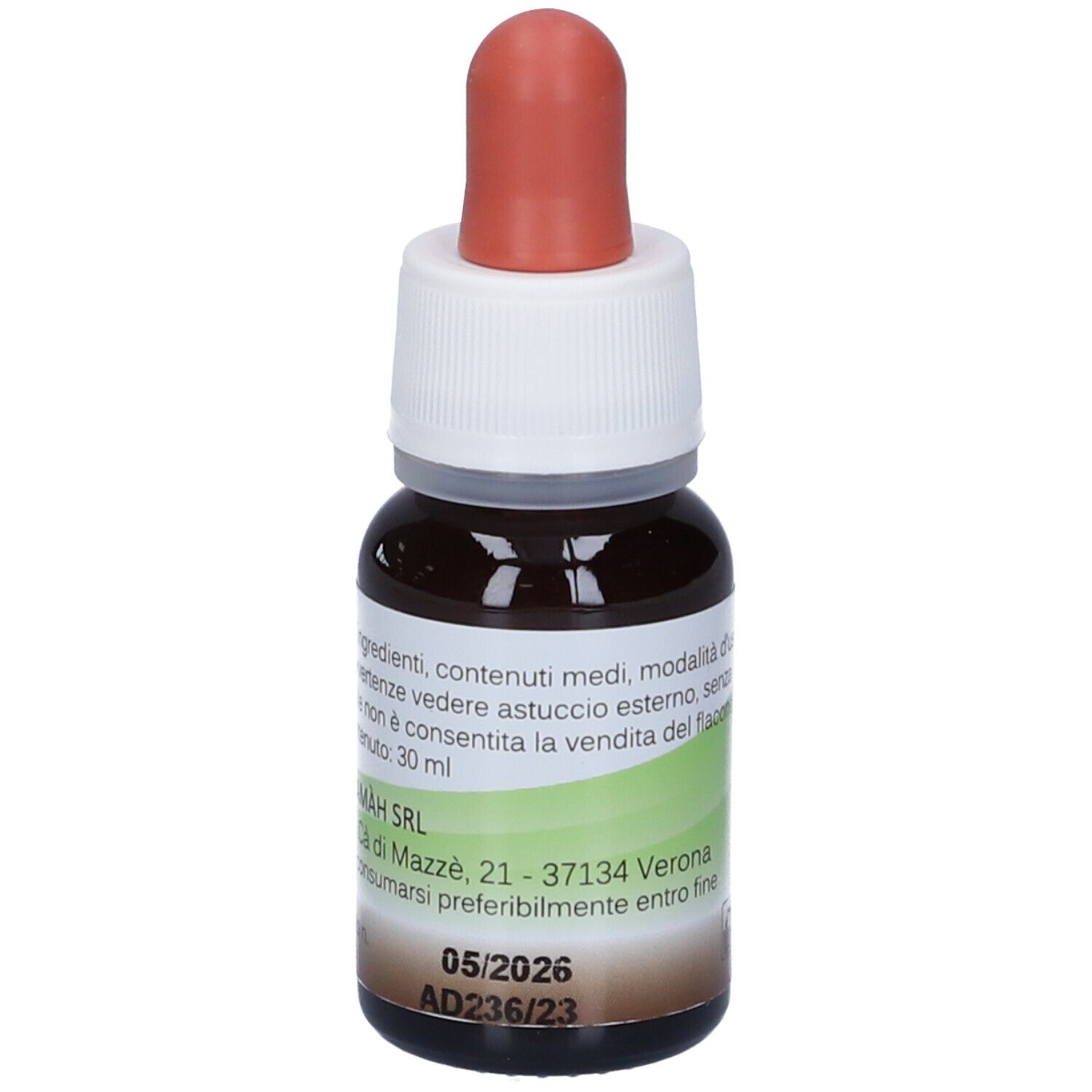 Flacone di vetro marrone con contagocce. Scritta: EIE Adazym, estratto, Integratore alimentare, no-alcool. Etichetta.