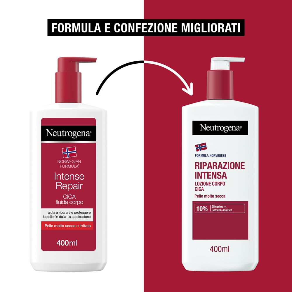 Vergleich von zwei Flaschen. Links: Alte Formel. Rechts: Neue Formel, Intense Repair.