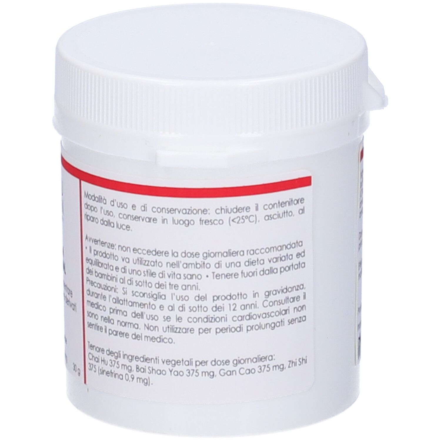 Flacone di compresse bianco con etichetta rossa. Scritta: QIU TIAN, SI NI SAN Traditional. Istruzioni per l'uso.