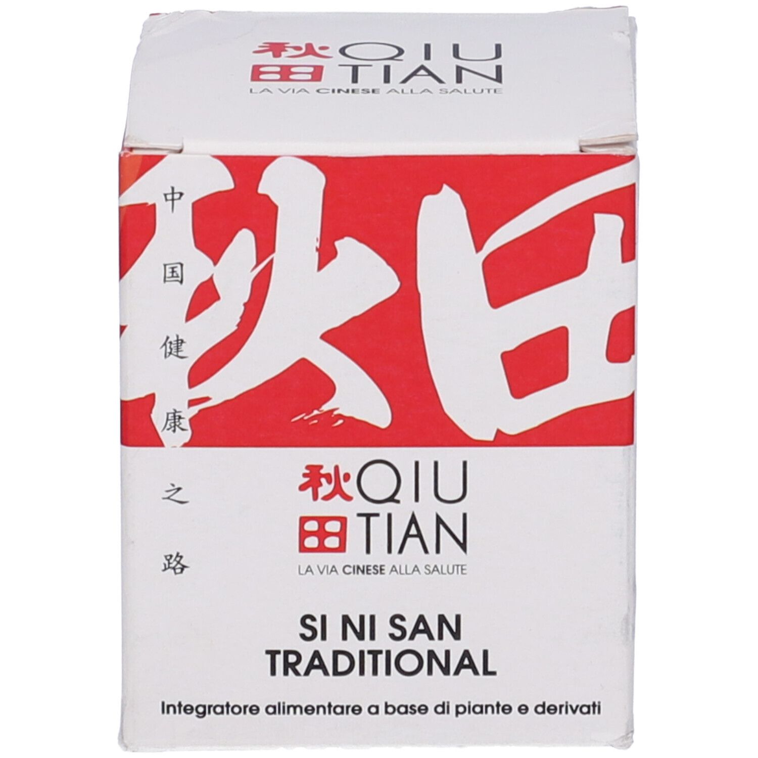 Confezione con design rosso. Scritta: QIU TIAN, SI NI SAN Traditional. Testo in caratteri cinesi.