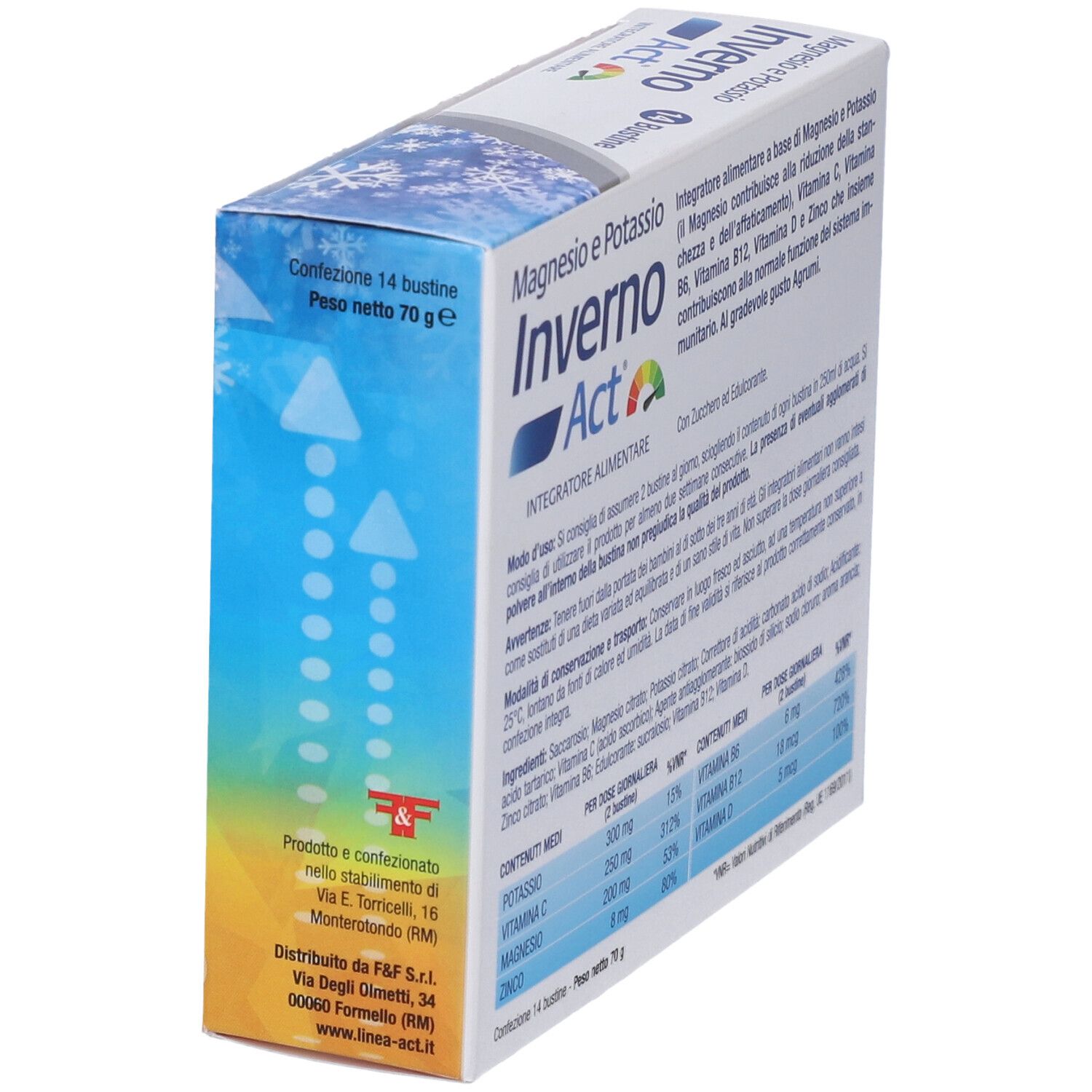 Verpackung mit 14 Beuteln, 70g. Enthält Magnesium und Kalium, Winter Act.