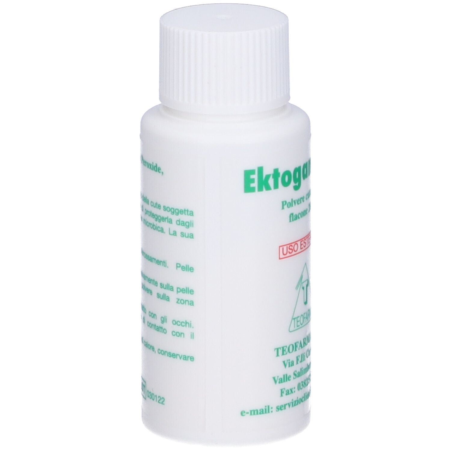 Flacone bianco con tappo a vite. Nome prodotto e indicazione 'Uso Esterno'. Testo in italiano.