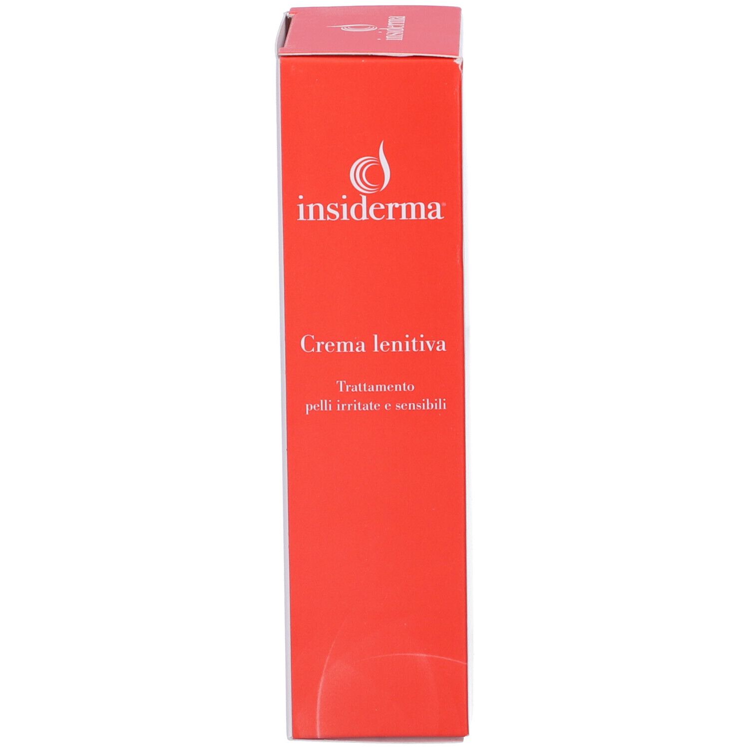 Confezione del prodotto rossa, vista laterale. Contiene 'insiderma' e 'Crema lenitiva'.