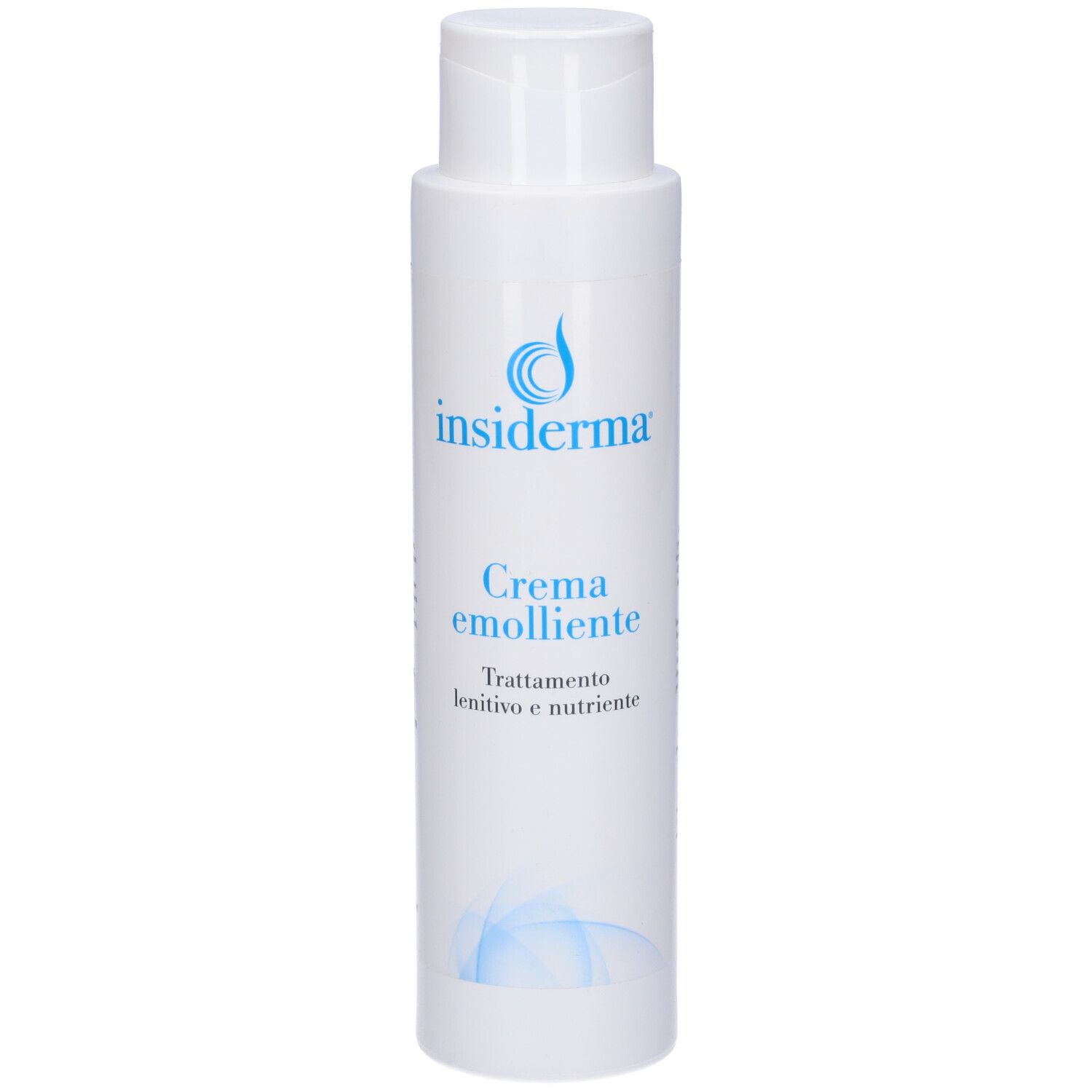 Flacone bianco con logo blu 'insiderma'. Scritta: 'CREMA EMOLLIENTE'.
