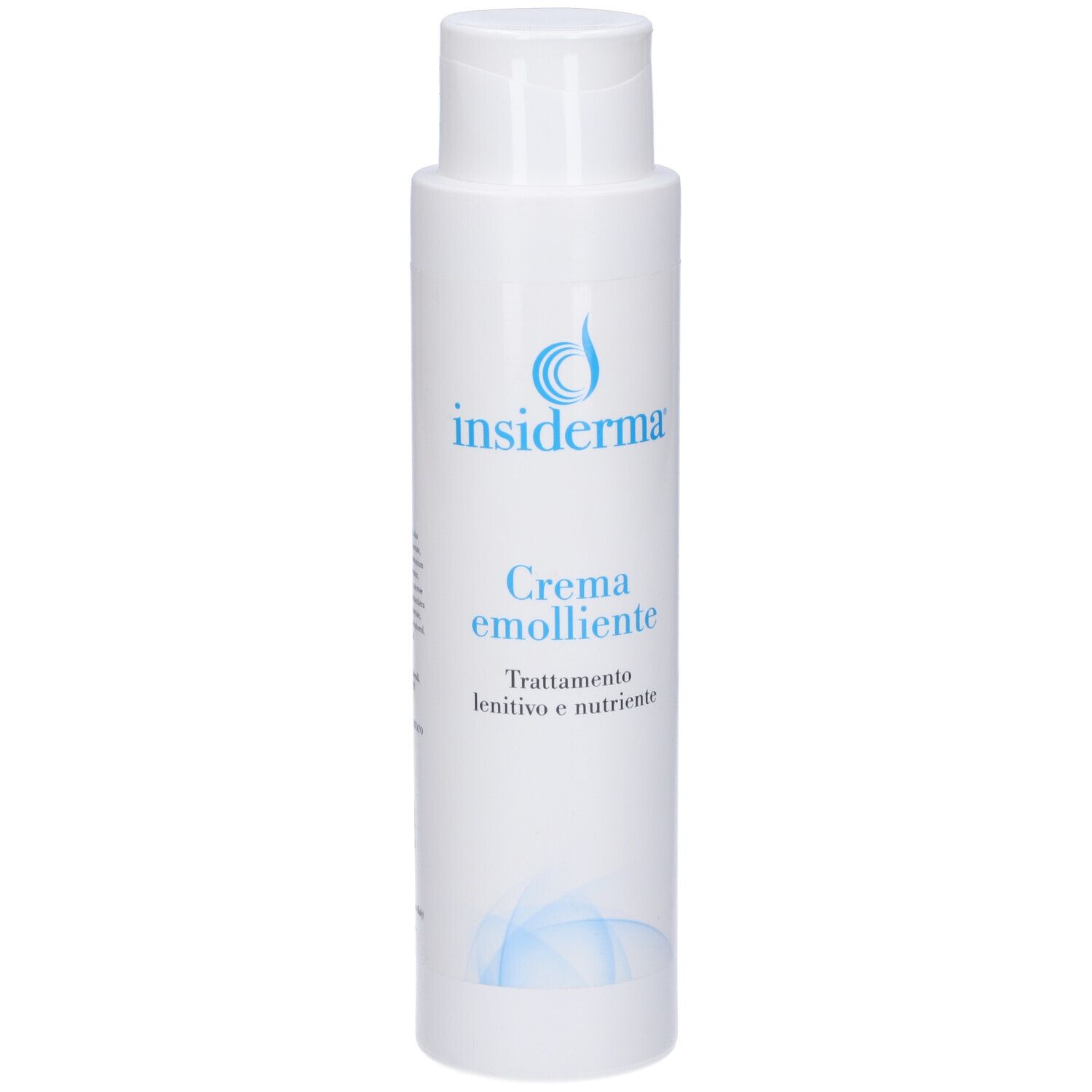 Flacone bianco con logo blu 'insiderma'. Scritta: 'CREMA EMOLLIENTE'.