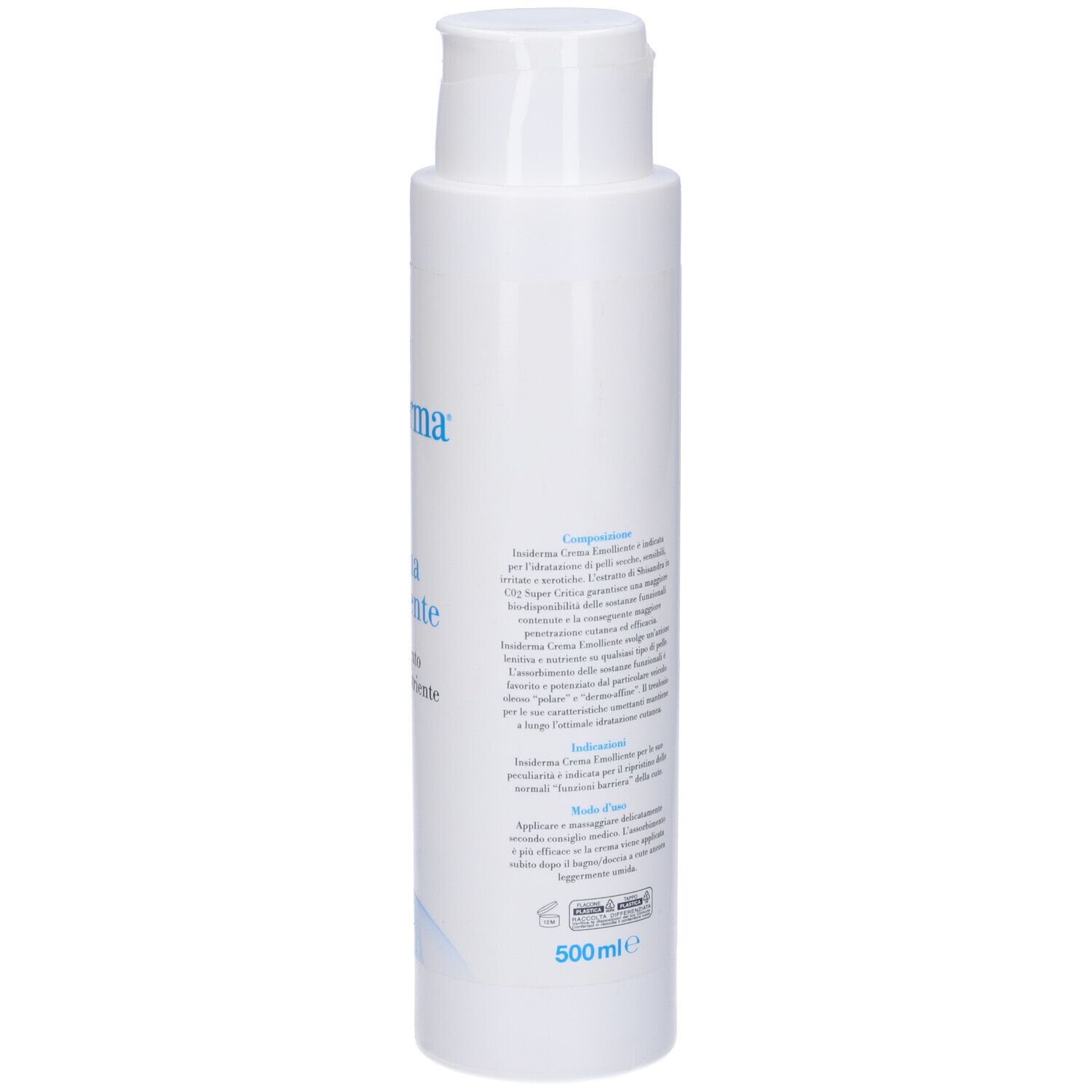 Retro flacone bianco con testo, logo e volume '500ml'.