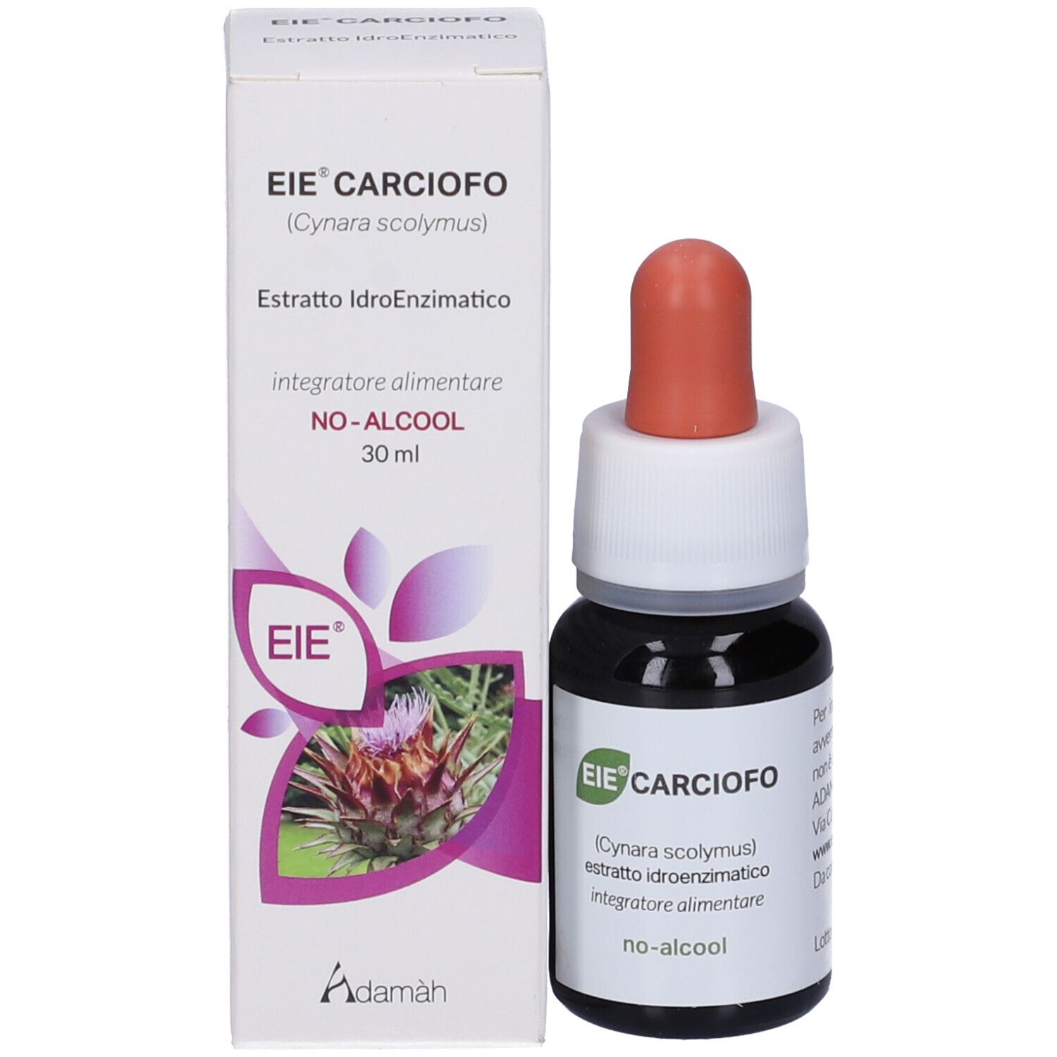 Flacone contagocce e confezione. Scritta: EIE Carciofo, estratto di carciofo, 30 ml.
