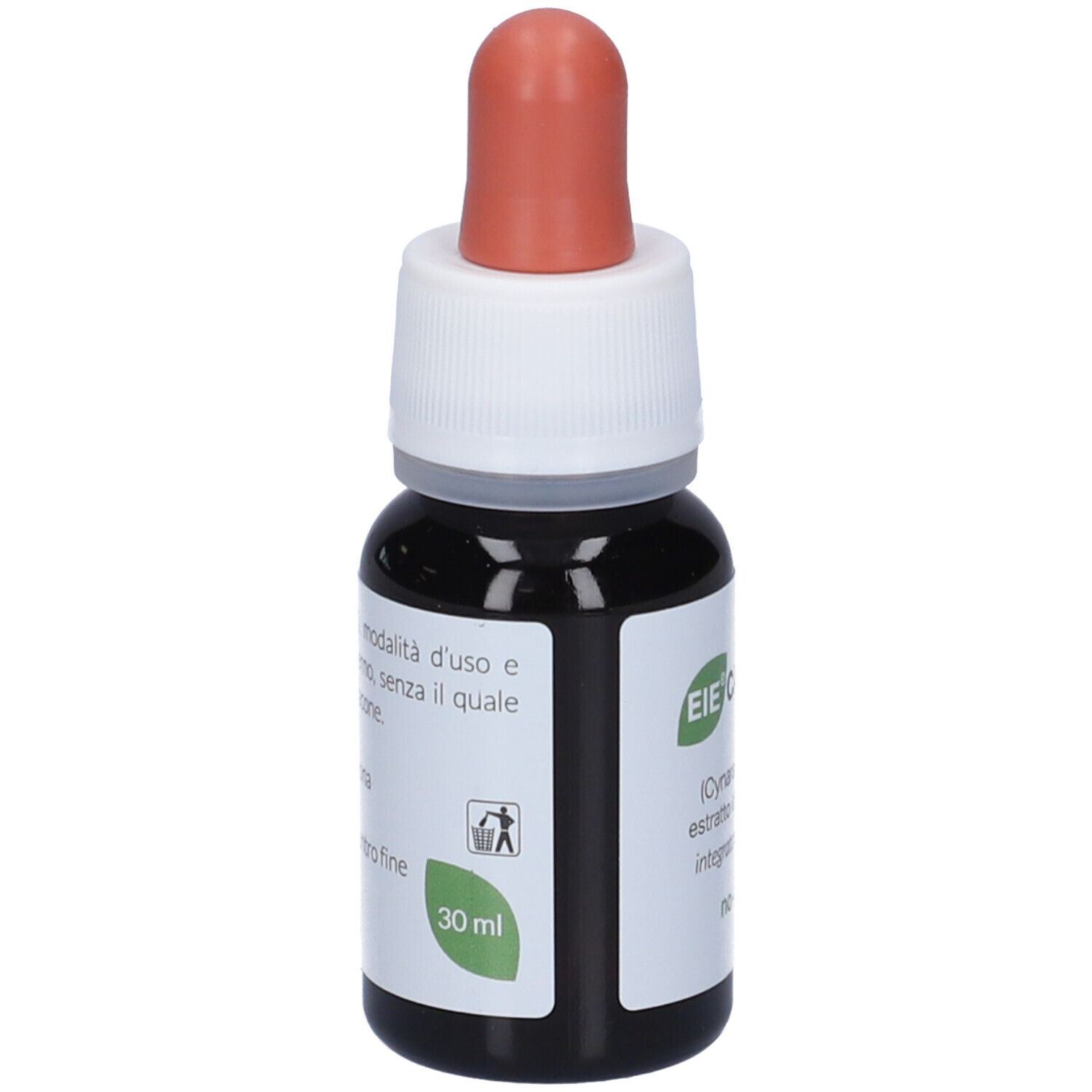 Flacone contagocce marrone con pipetta rossa. Scritta: EIE Carciofo, estratto di carciofo, 30 ml.