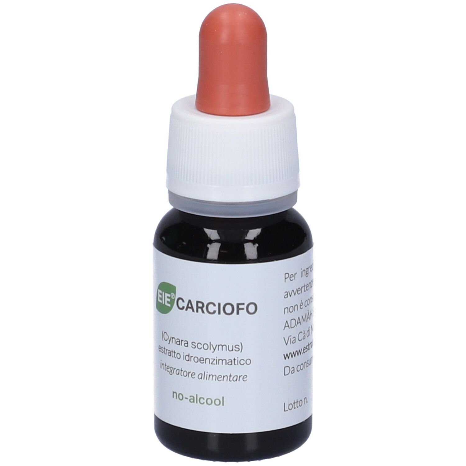 Flacone contagocce marrone con pipetta rossa. Scritta: EIE Carciofo, estratto di carciofo, 30 ml.