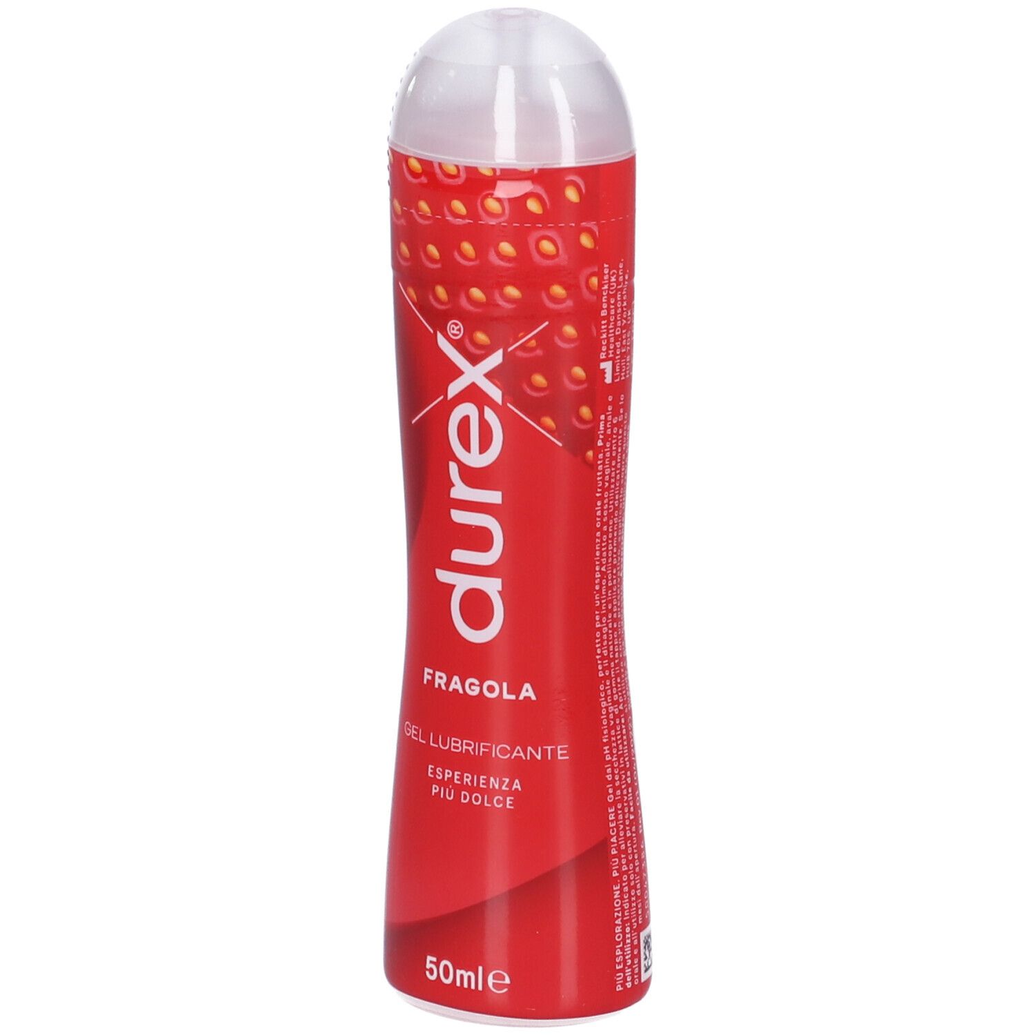 Rote Flasche Durex Erdbeer-Gleitmittel, 50ml.