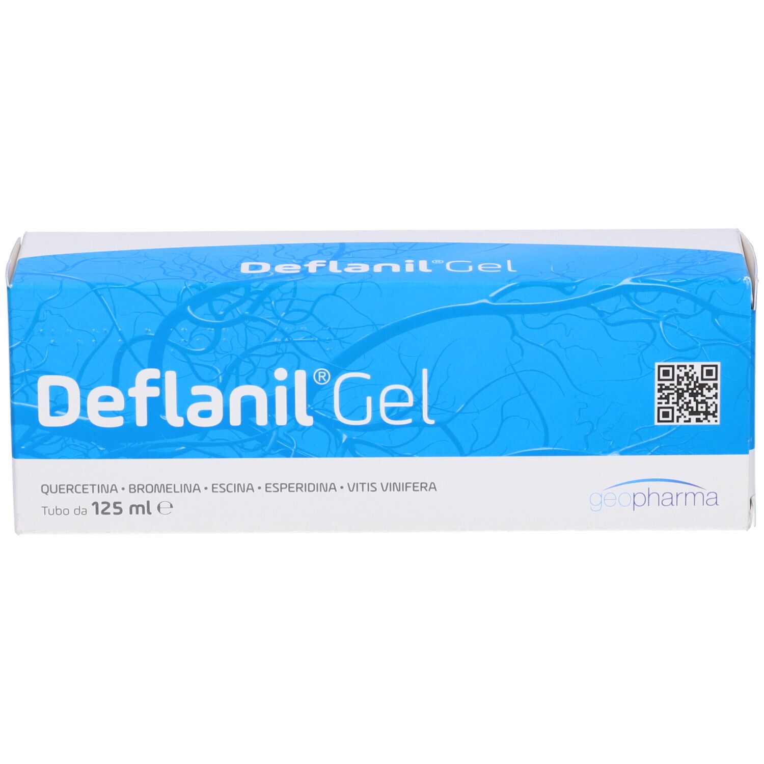 Blaue Schachtel mit Aufschrift Deflanil Gel. Enthält Informationen zu Inhaltsstoffen und Volumen 125 ml.