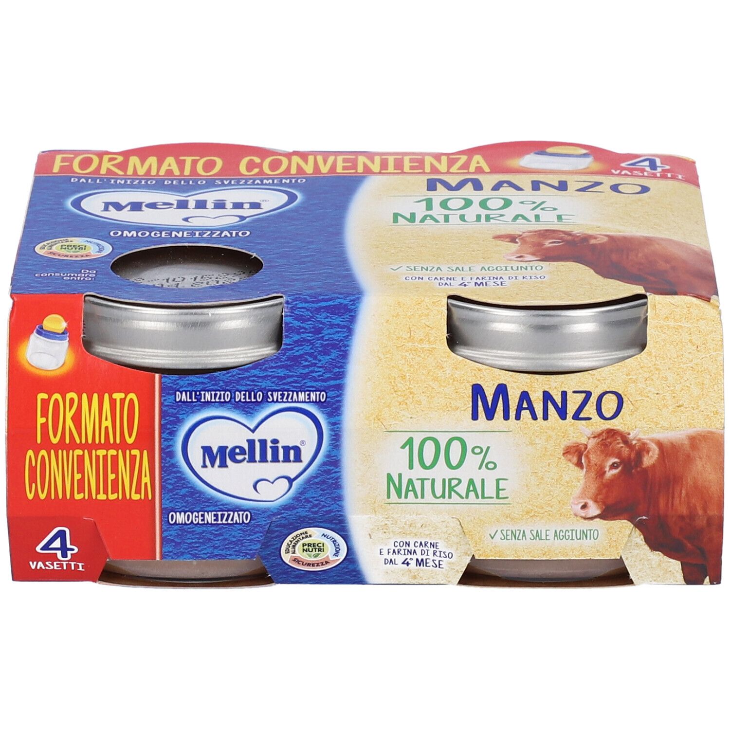 Mellin Babybrei Rindfleisch, 4 Becher, 100% natürlich.