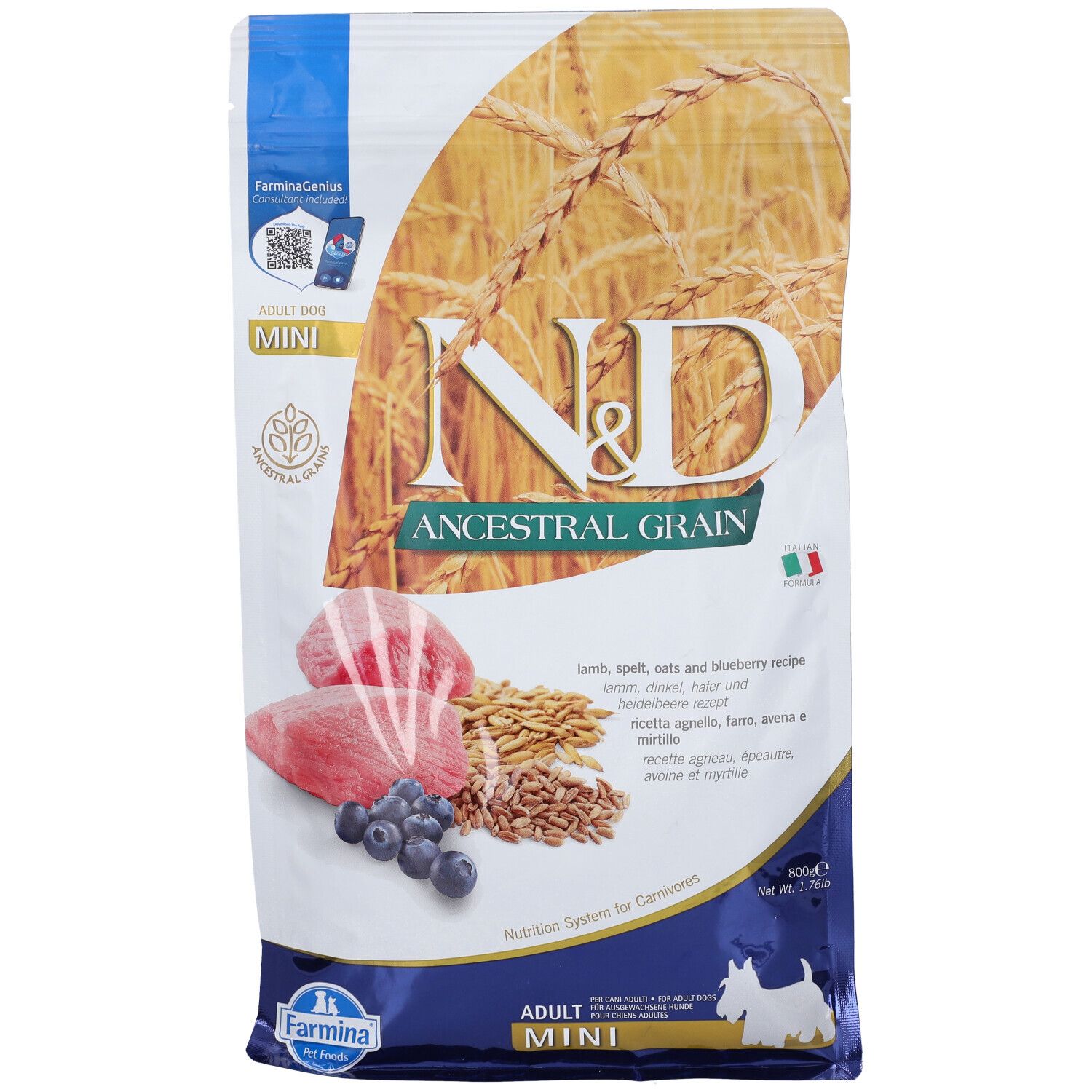 Trockenfutter Farmina N&D Low Ancestral Grain - Lamm, Dinkel, Hafer & Heidelbeere - Hund Adult Mini