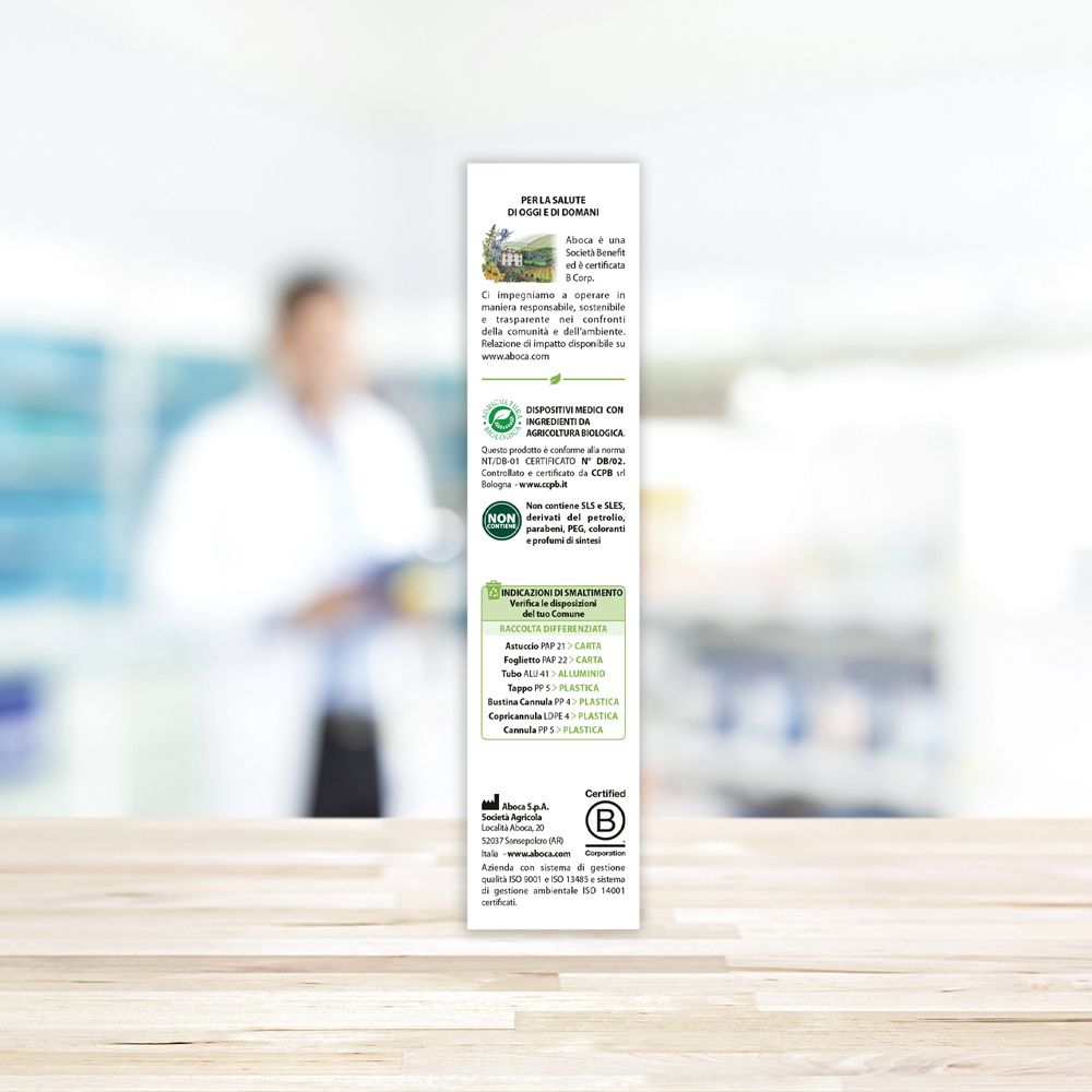 Rückseite der Produktverpackung neo FitoroiD. Text in italienischer Sprache. Informationen zur Zusammensetzung.