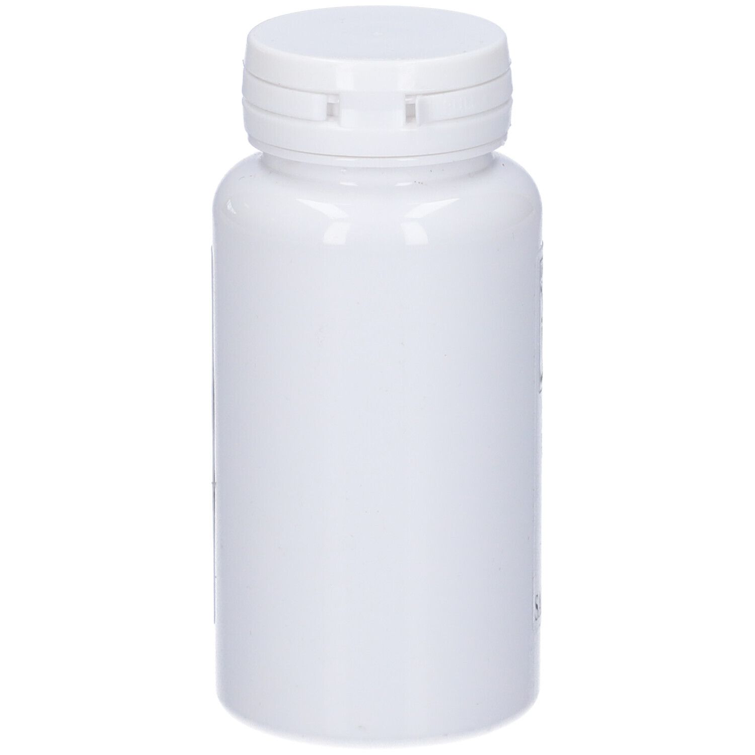 Flacone bianco con tappo a vite. Nessun logo o testo visibile. Confezione vuota.